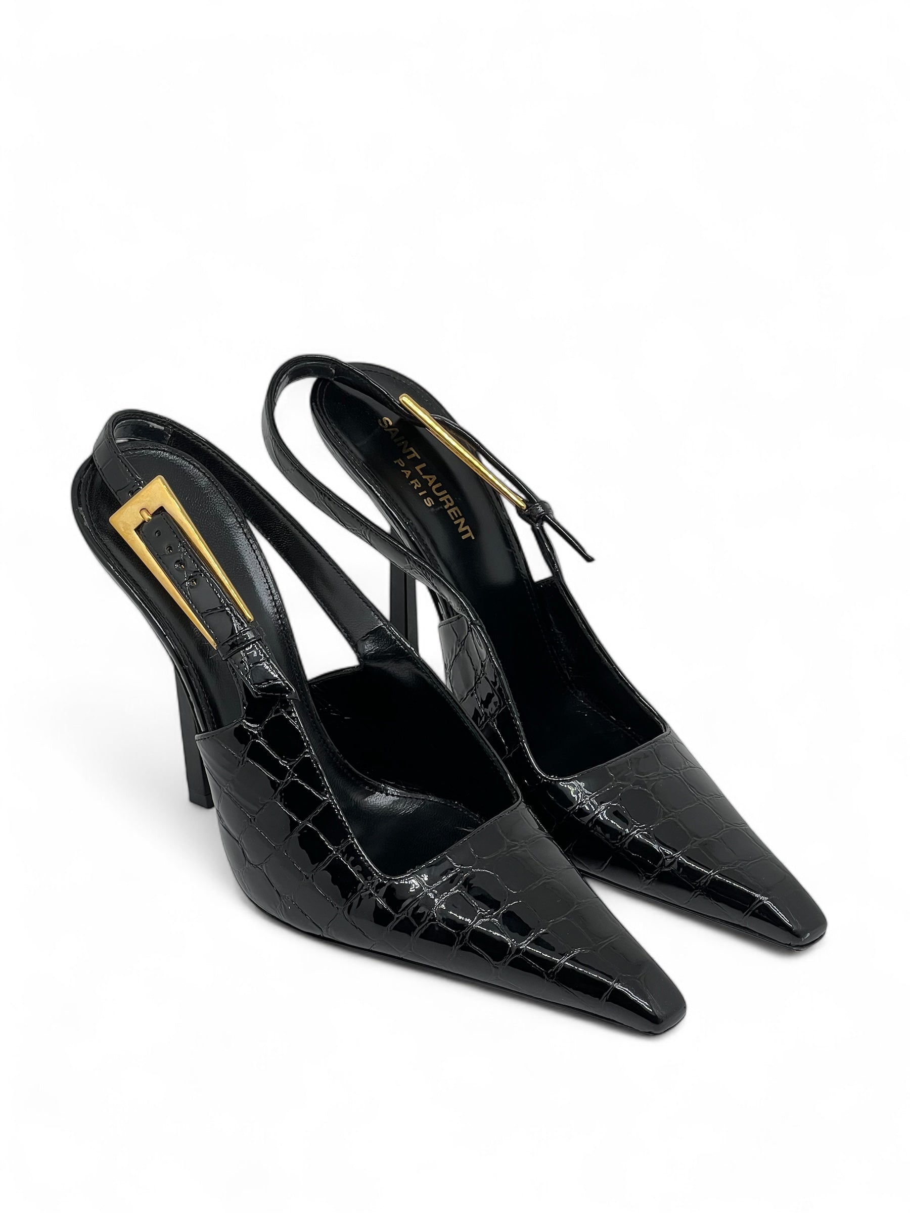 Saint Laurent - Lee Slingbacks en cuir embossé crocodile T39