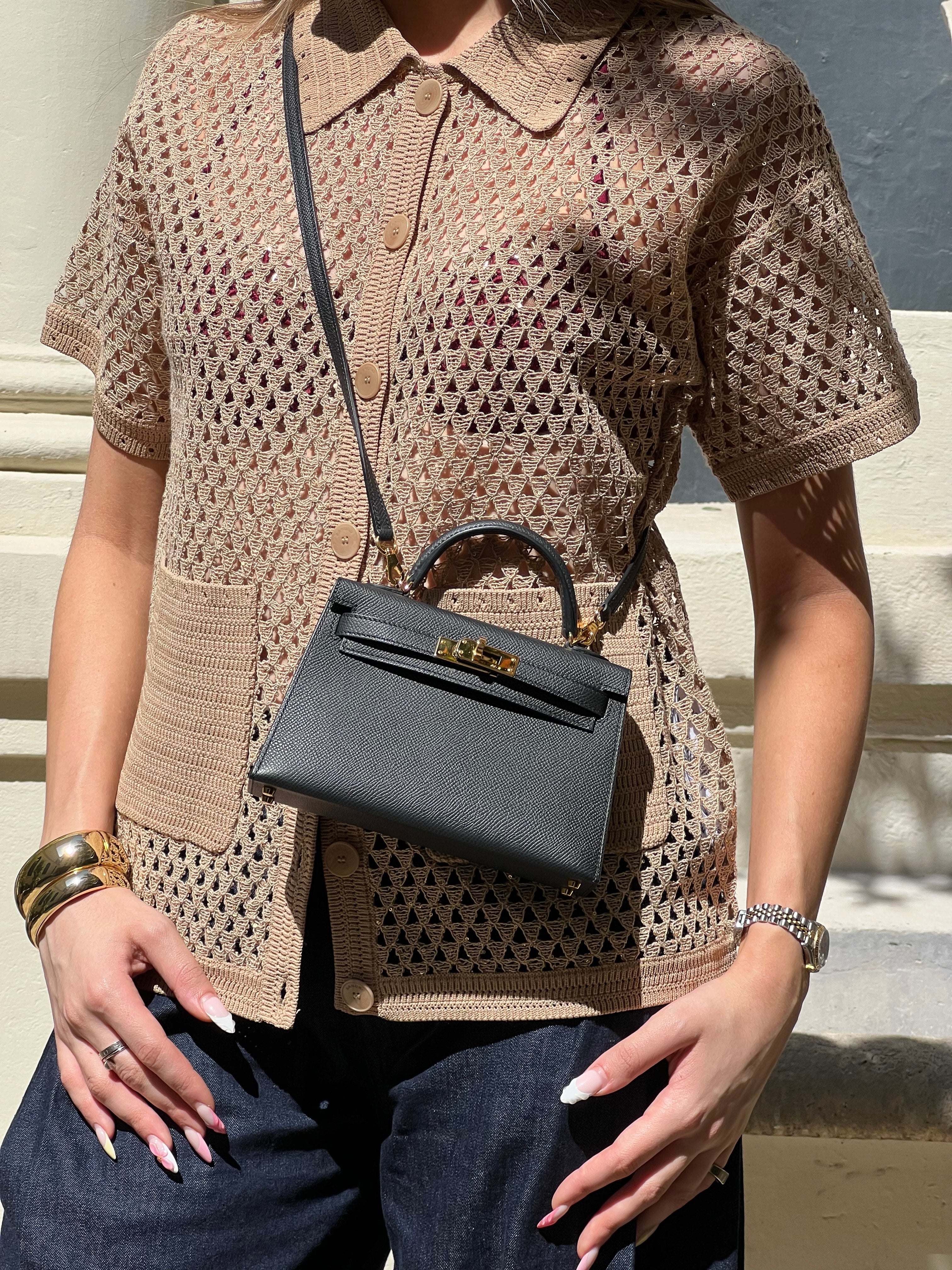 Hermès - Sac Mini Kelly Noir cuir Epsom