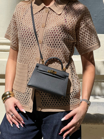 Hermès - Sac Mini Kelly Noir cuir Epsom