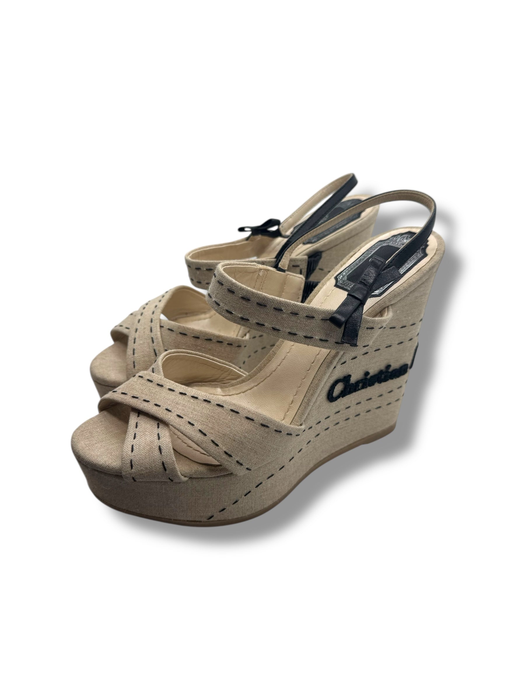 Christian Dior -  Escarpins Compensées CD en toile T38,5