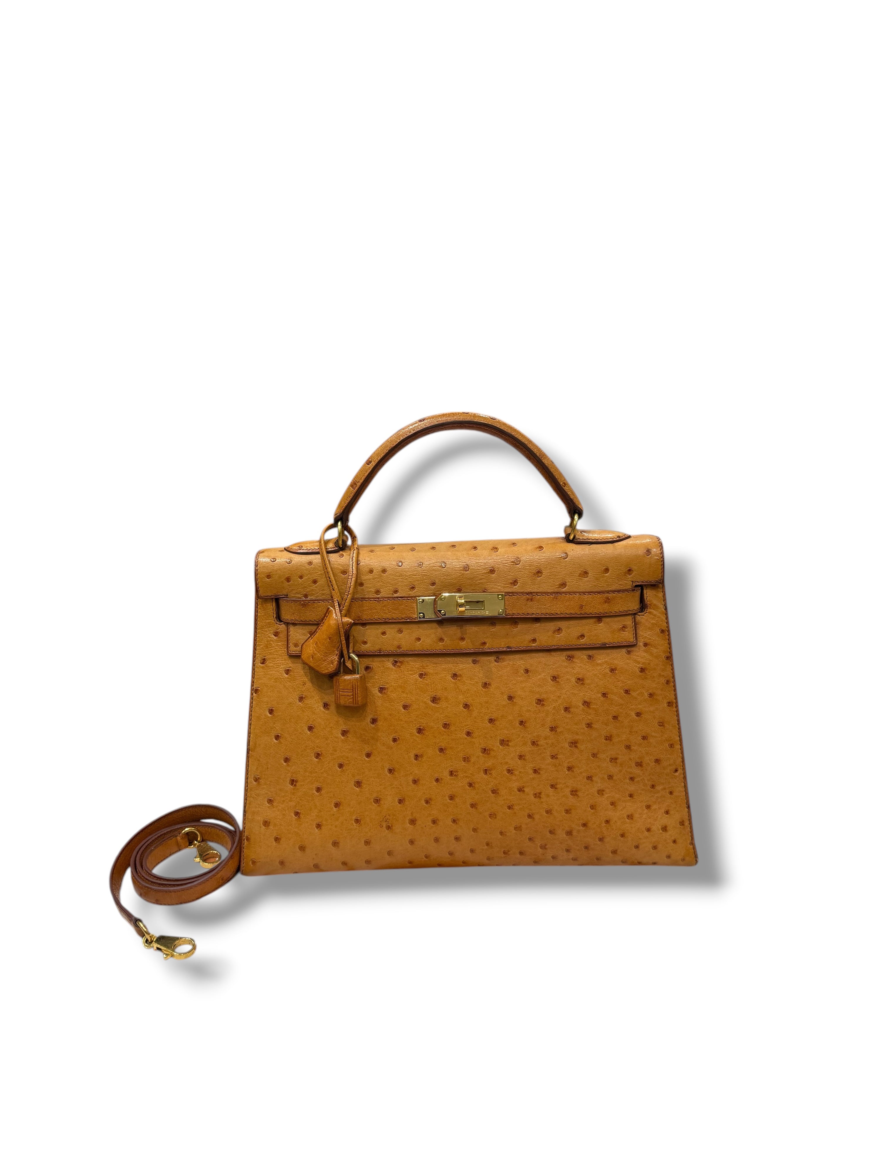 Hermès - Sac Kelly II sellier 32 Gold Autruche
