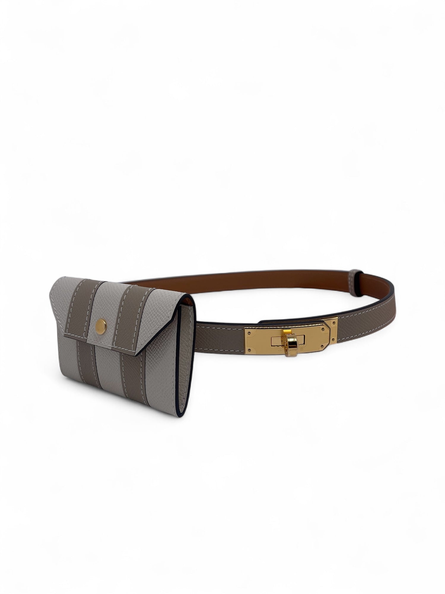 Hermès - Ceinture Kelly Pocket Bayadère 18, trench/craie