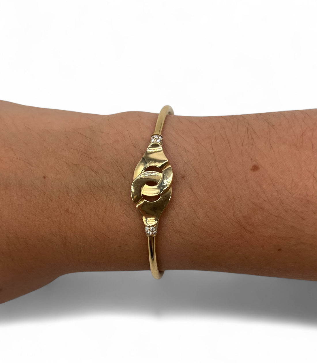 Dinh van - Handschellenarmband aus Gold mit Pavé-Besatz T15