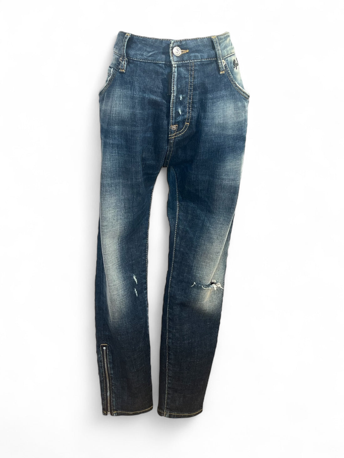 Dsquared - Jean délavé nœud cuir et zip bas T40