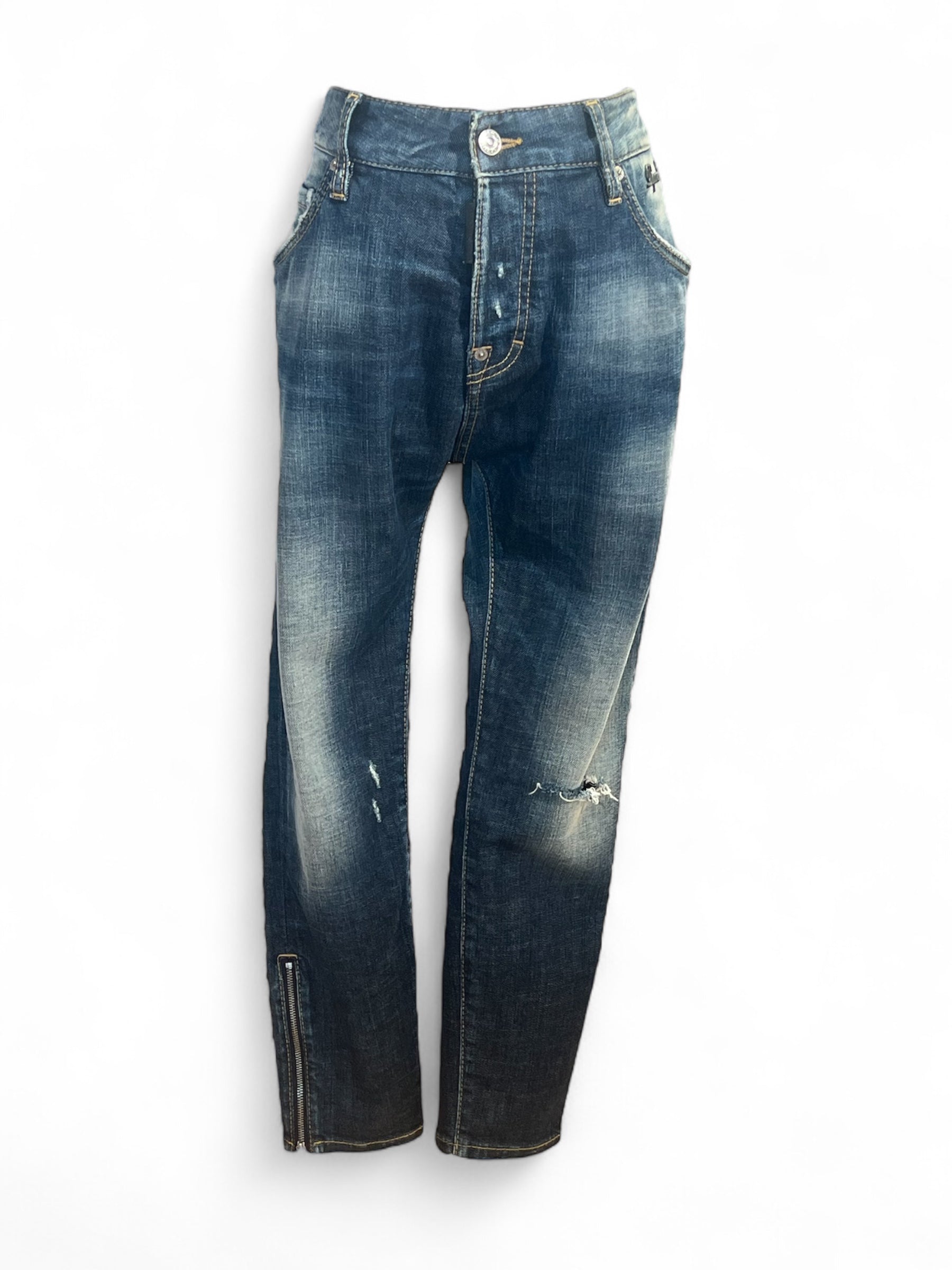 Dsquared - Jean délavé nœud cuir et zip bas T40