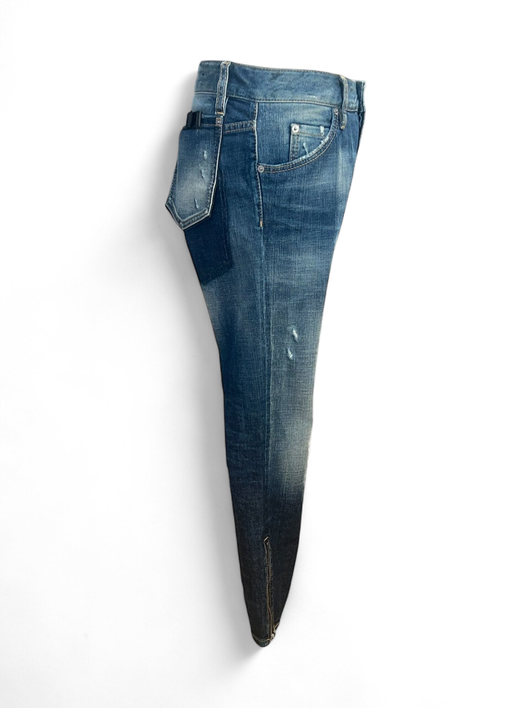 Dsquared - Jean délavé nœud cuir et zip bas T40