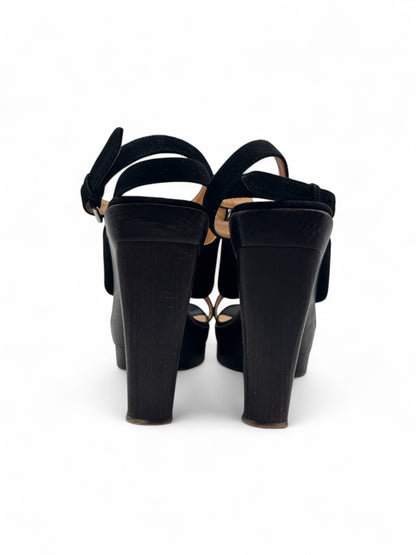 Hermès - Escarpin à talon noir et bois T39