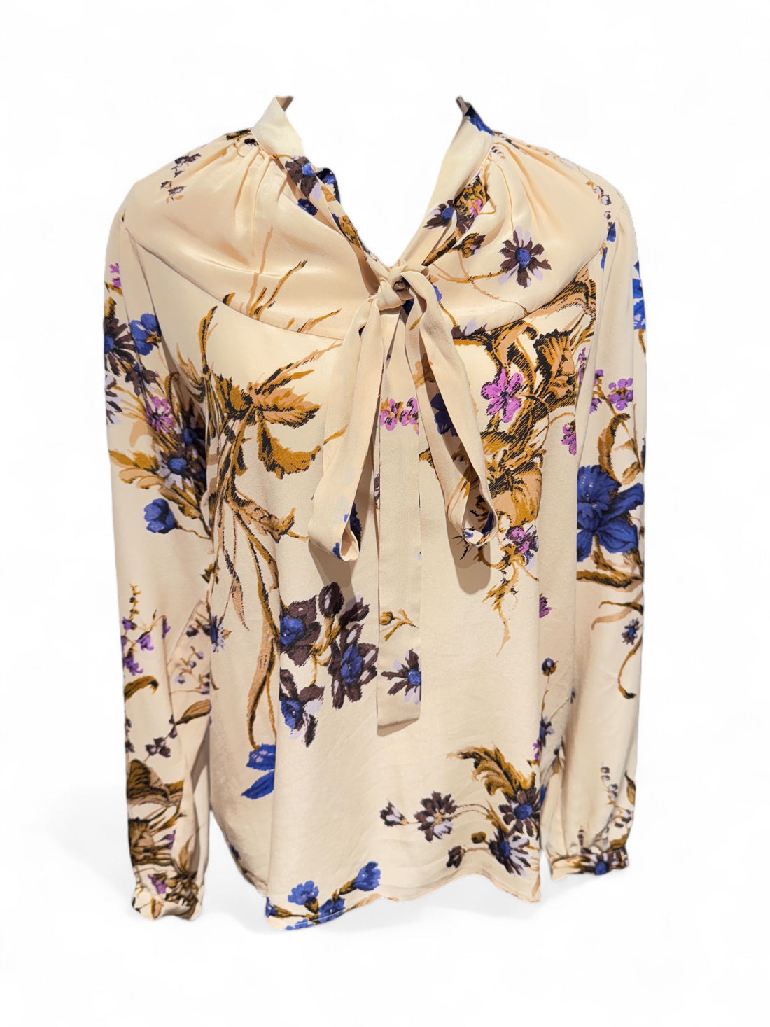 Rochas - Bluse in Hautfarbe aus Seide mit Blumenmuster Gr. 40