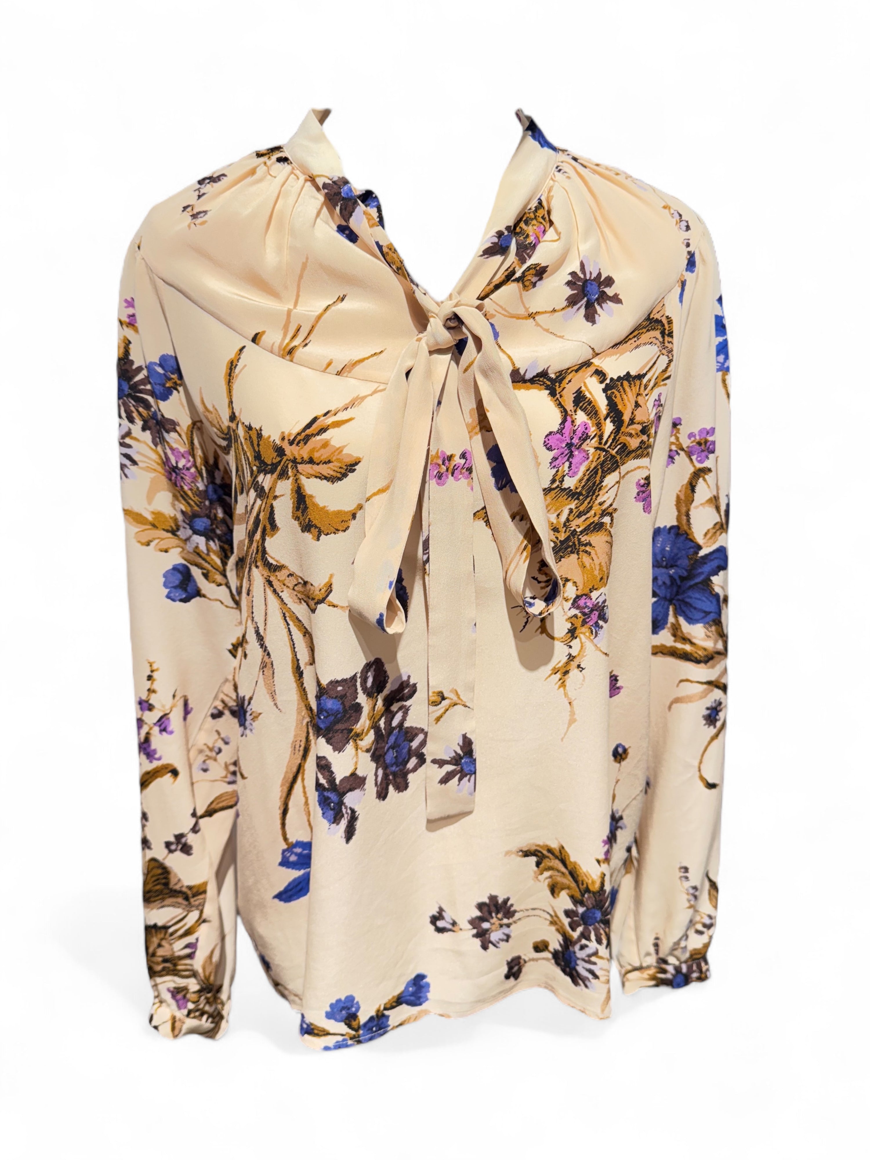 Rochas - Chemisier nude soie avec motifs fleurs T40