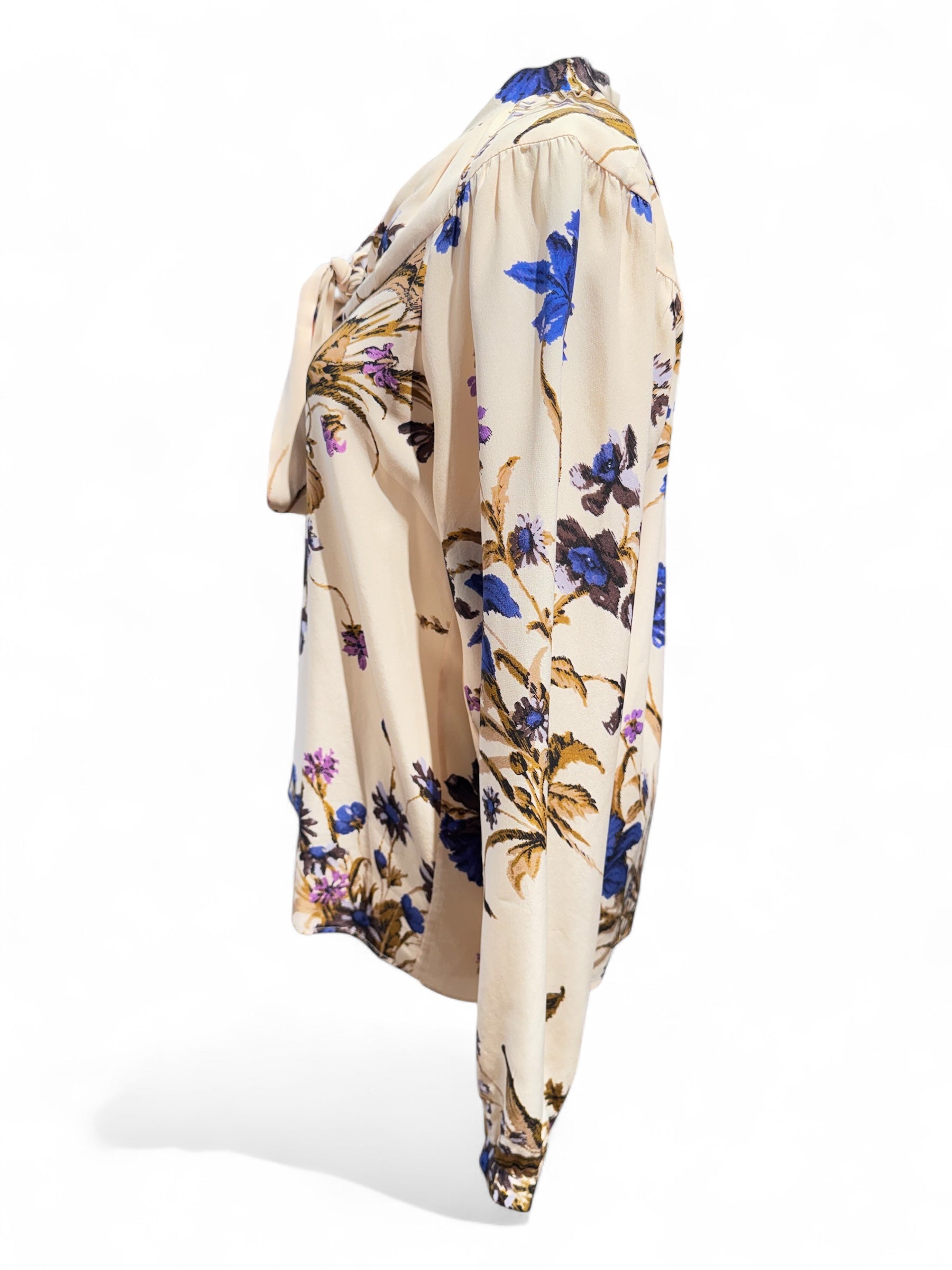 Rochas - Chemisier nude soie avec motifs fleurs T40