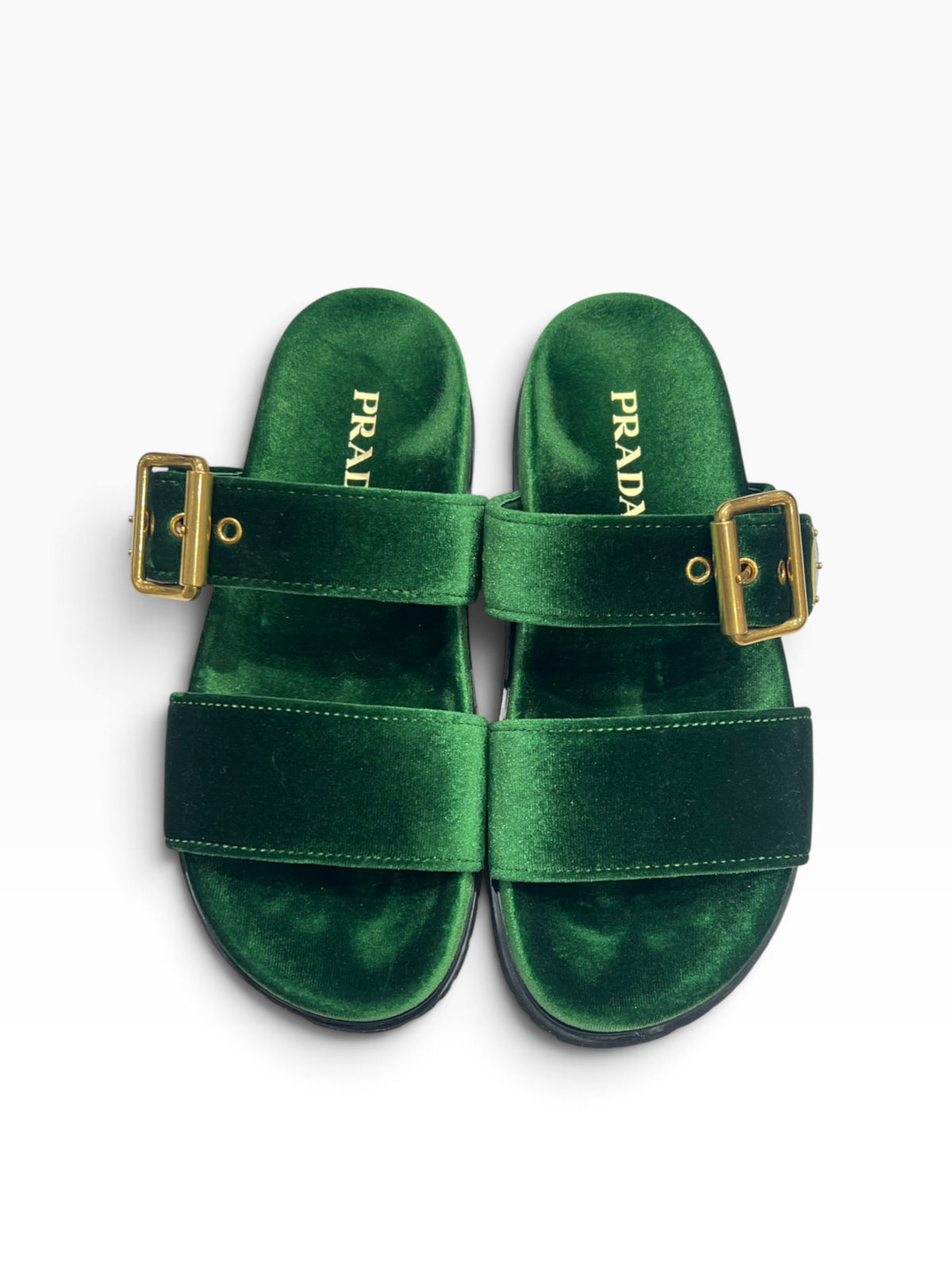 PRADA - Sandales verts en velours T36,5