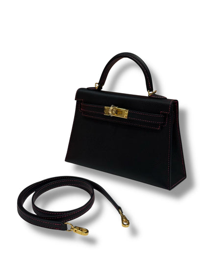Hermès - Sac Mini Kelly Noir et Rose Extrême commande spéciale