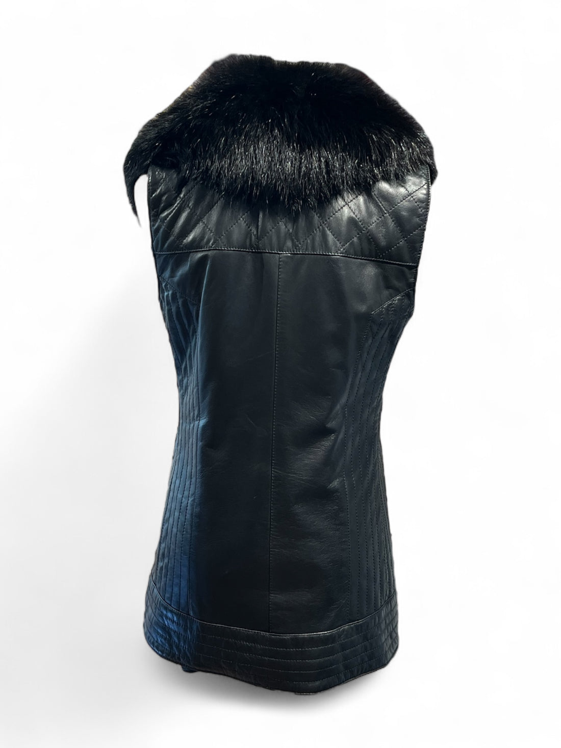Flavio Castellani - Veste en cuir noir sans manche avec fourrure