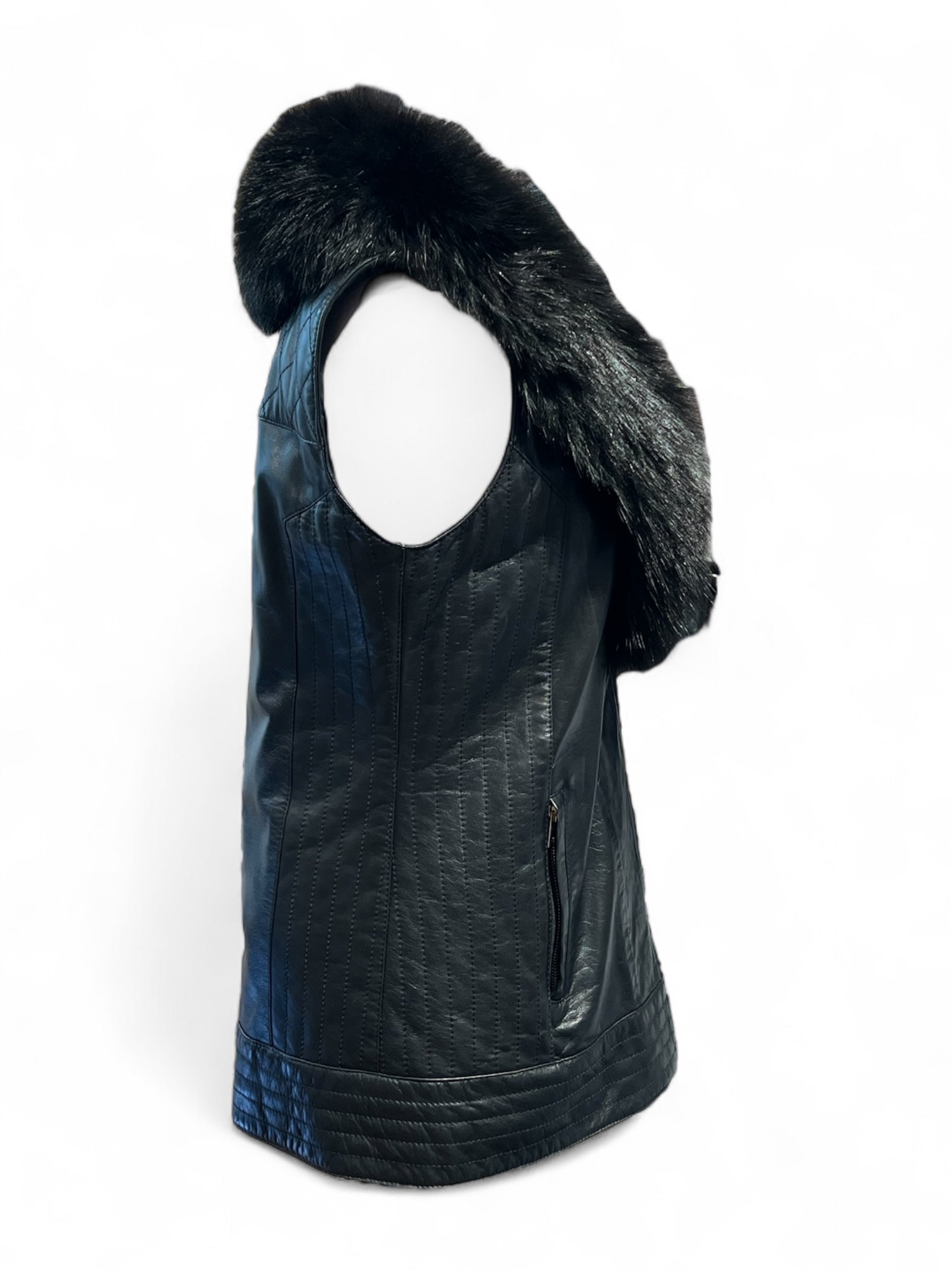 Flavio Castellani - Sleeveless black leather jacket with fur