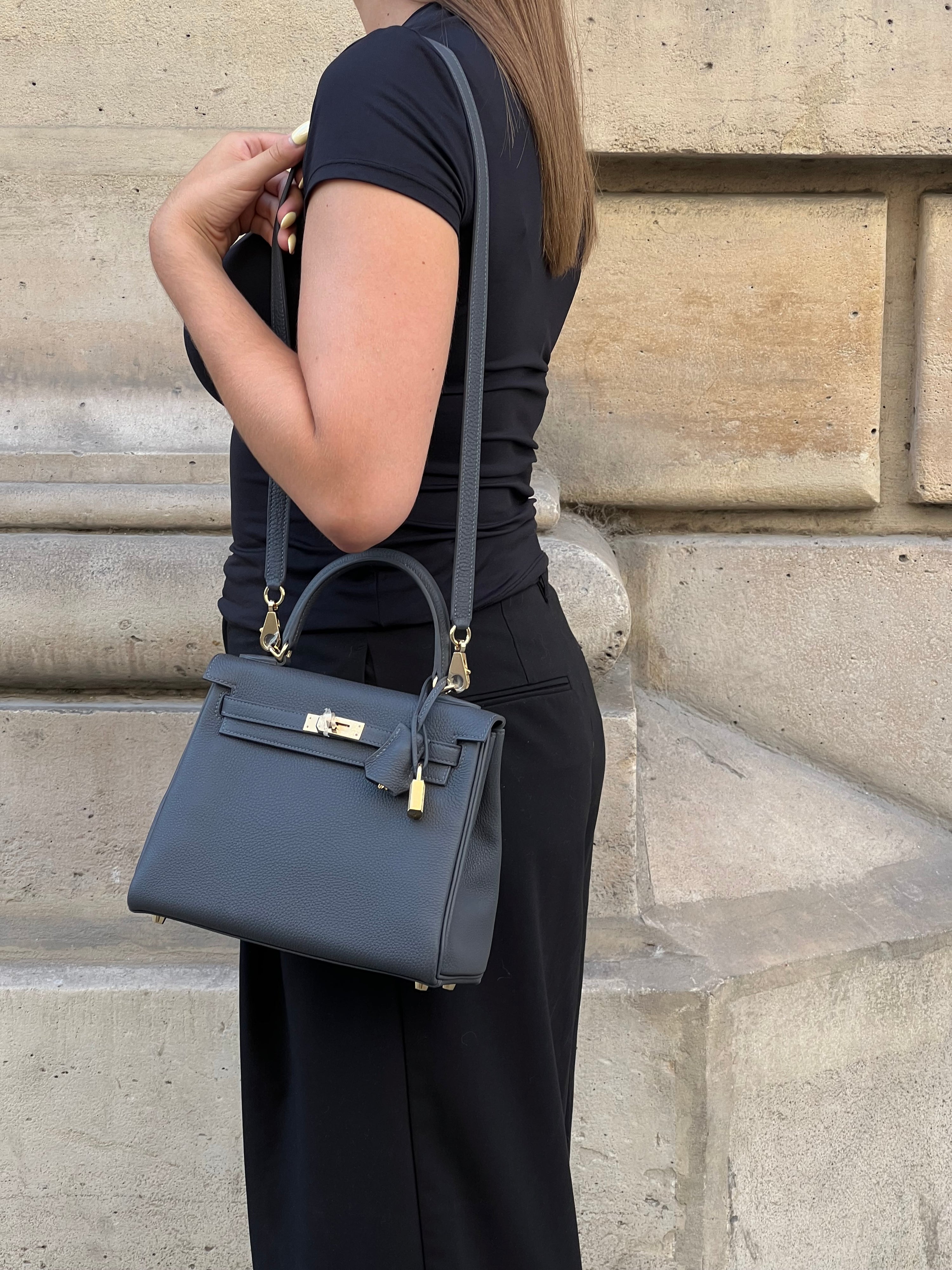 Hermès - Kelly-Tasche 25 Zinn Grau