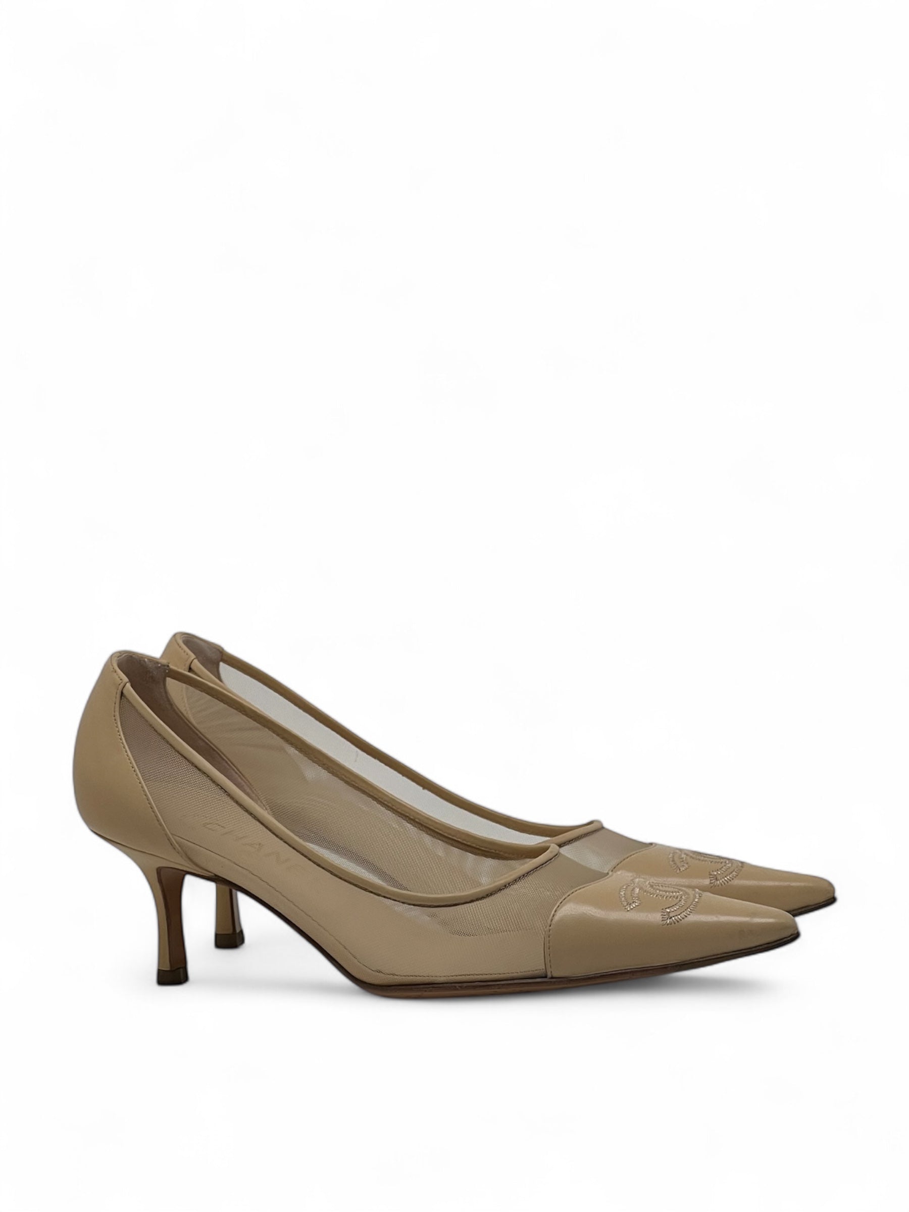 Chanel - Escarpin, Talons beige T39