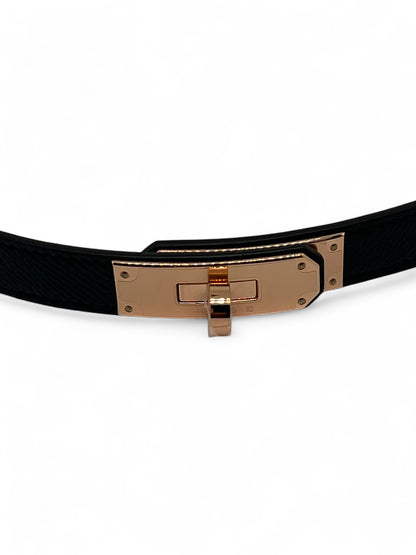 Hermès - Ceinture Kelly noir finition rose gold