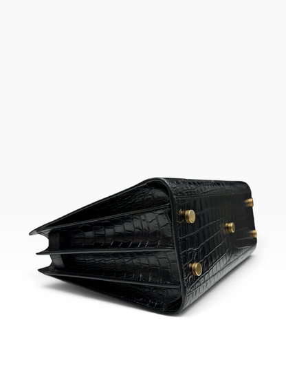 Saint Laurent - Sac de jour noir small embossé Crocodile