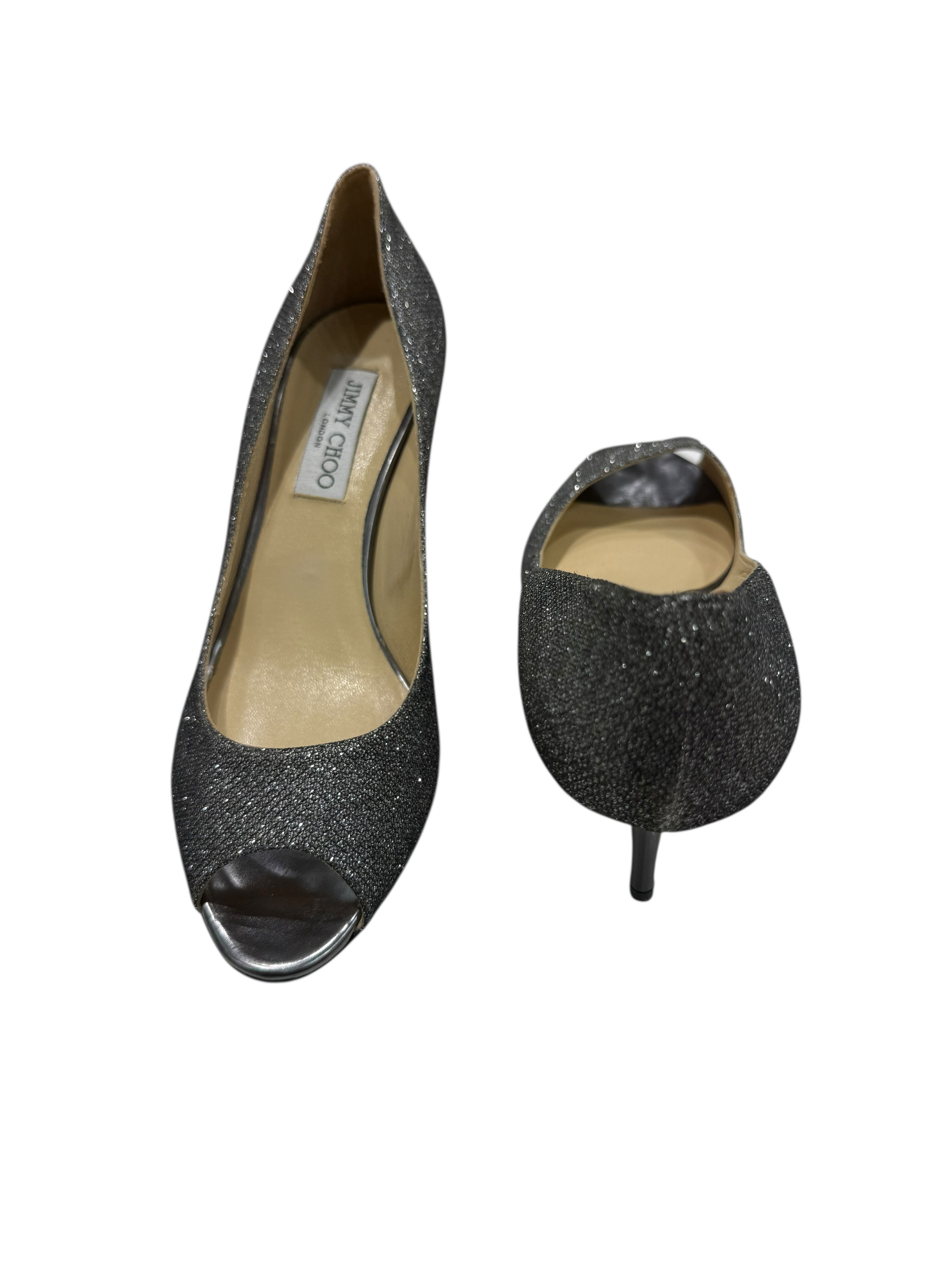 Jimmy Choo - Escarpins bout ouvert scintillants gris T39