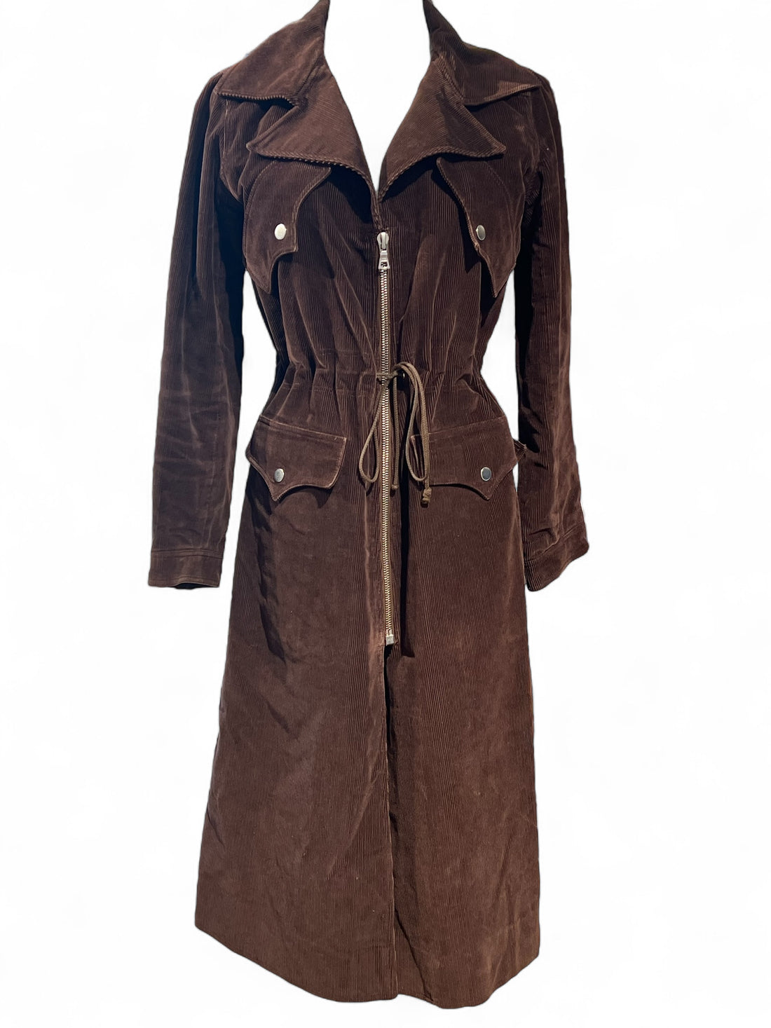 Courrèges - Manteau long en velours marron T34