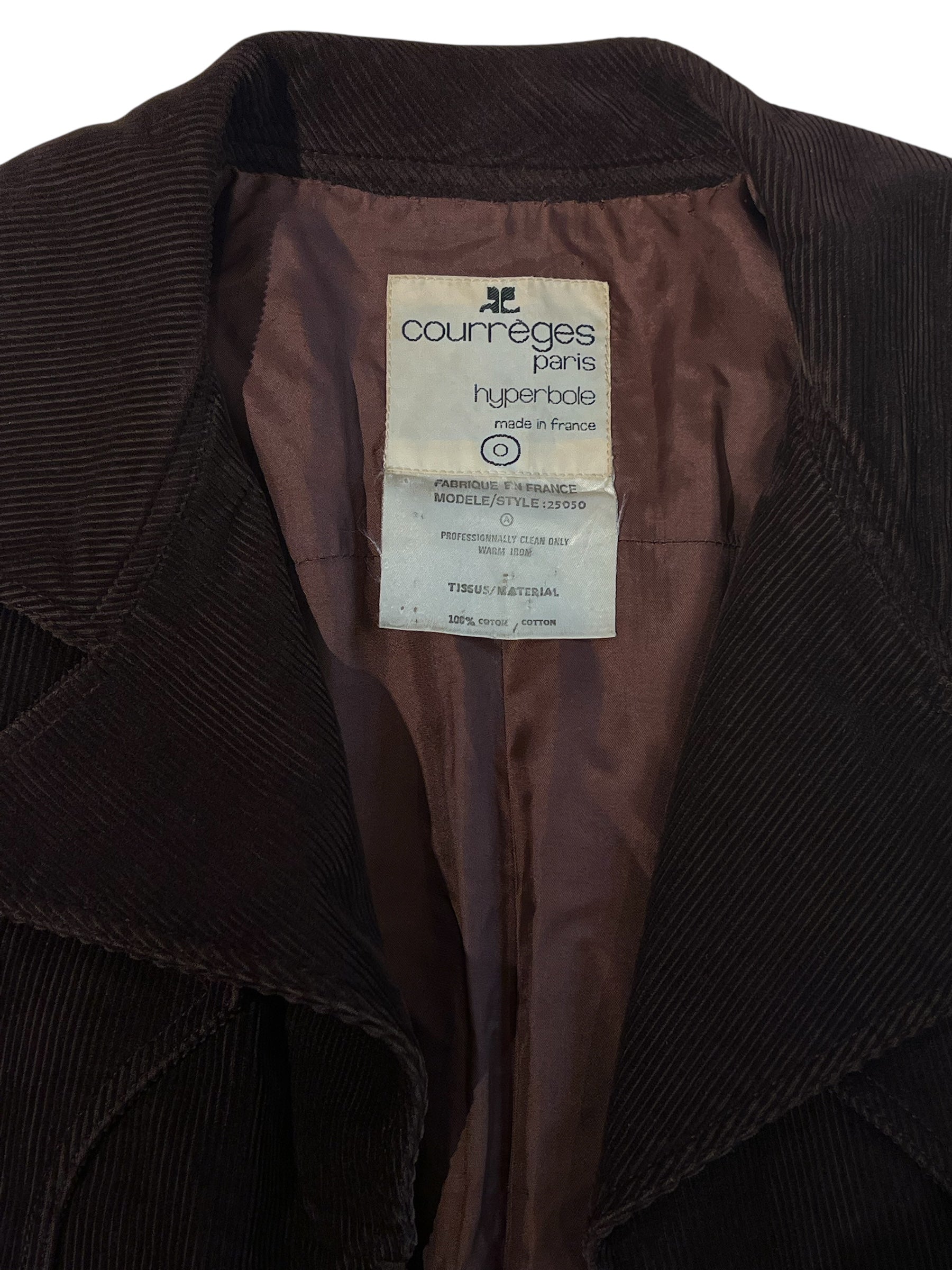 Courrèges - Long brown velvet coat size 34