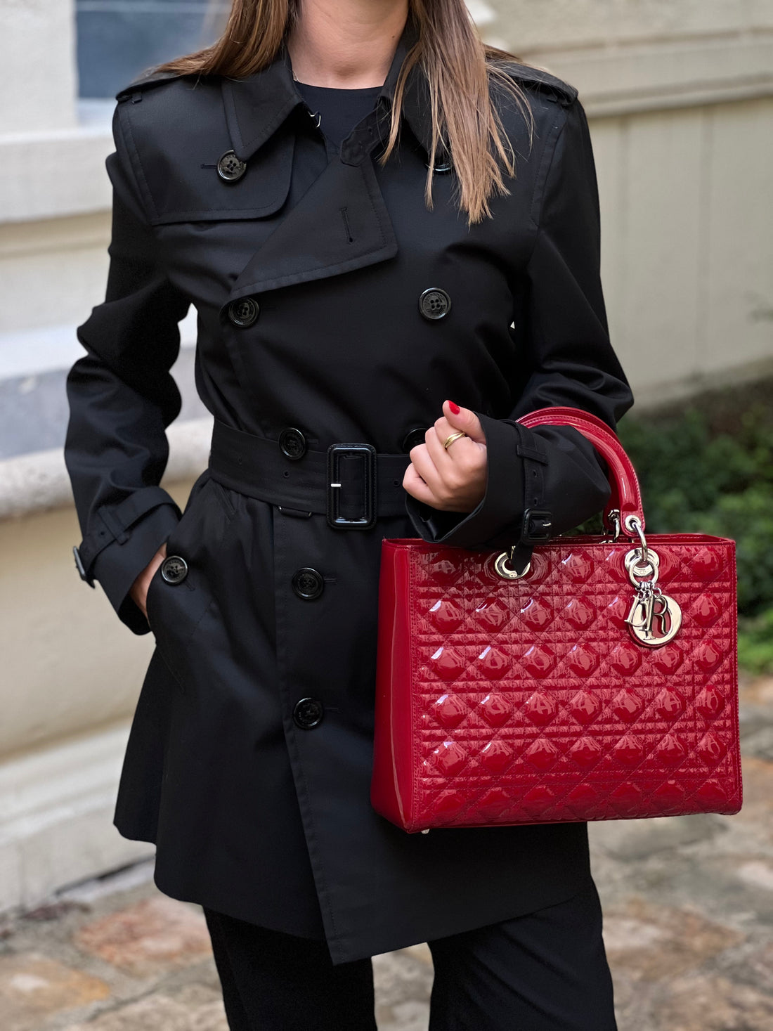 Christian Dior - Große Lady Dior Tasche in lackrot