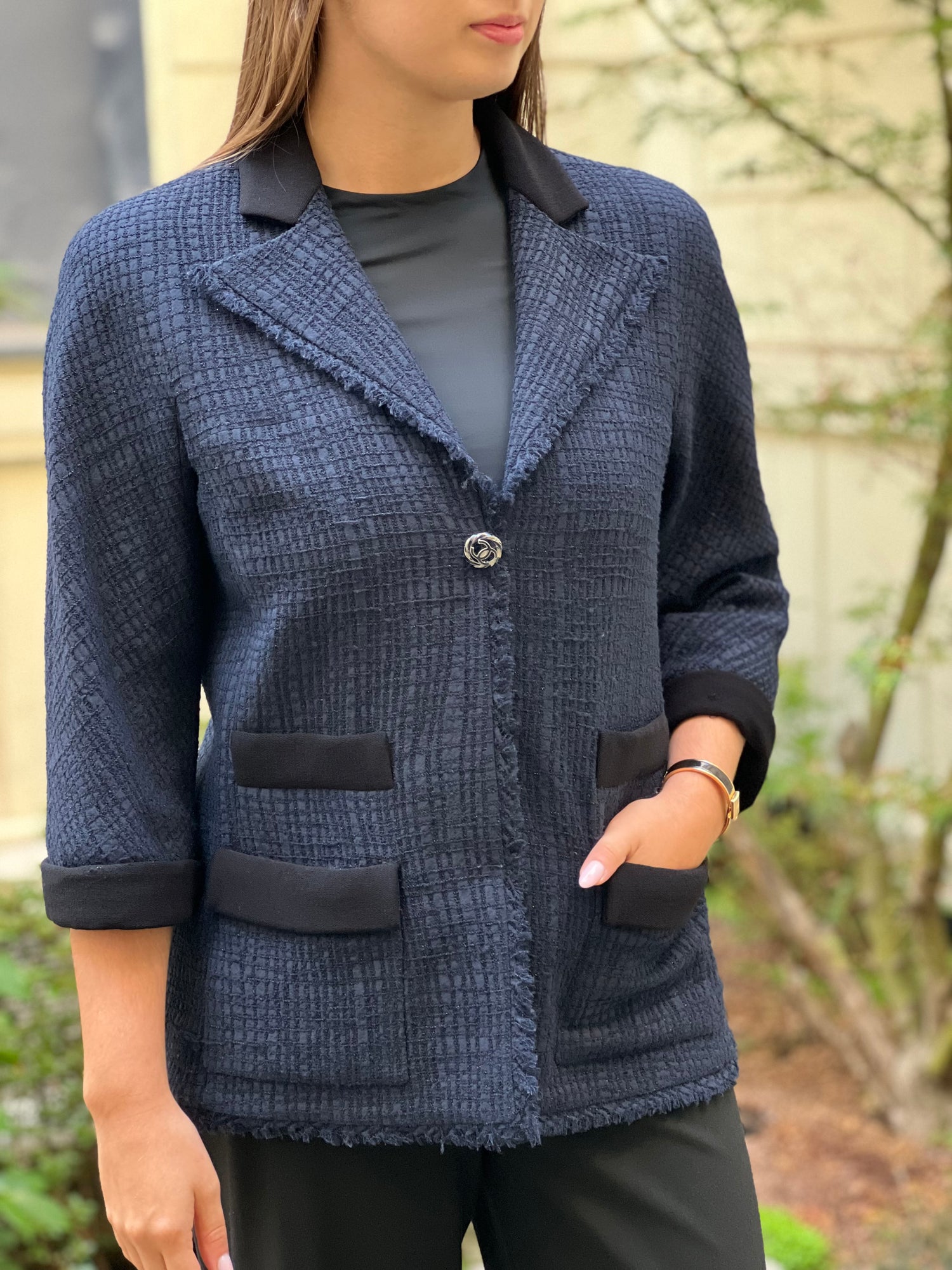 Chanel - Veste en tweed bleu marine T44