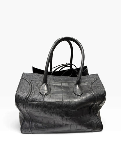 Céline - Sac Phantom Luggage cuir noir embossé croco