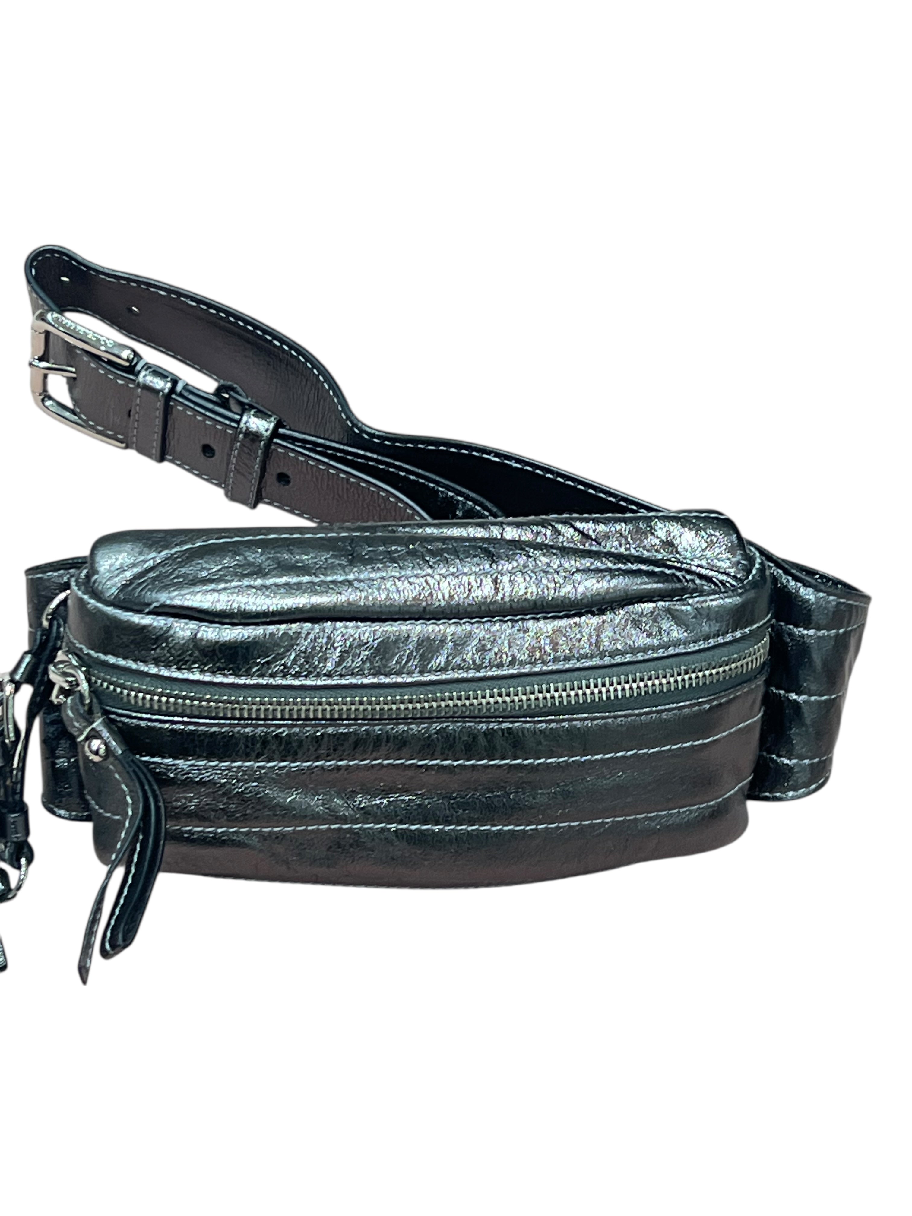 Dolce gabbana - pochette ceinture cuir argenté