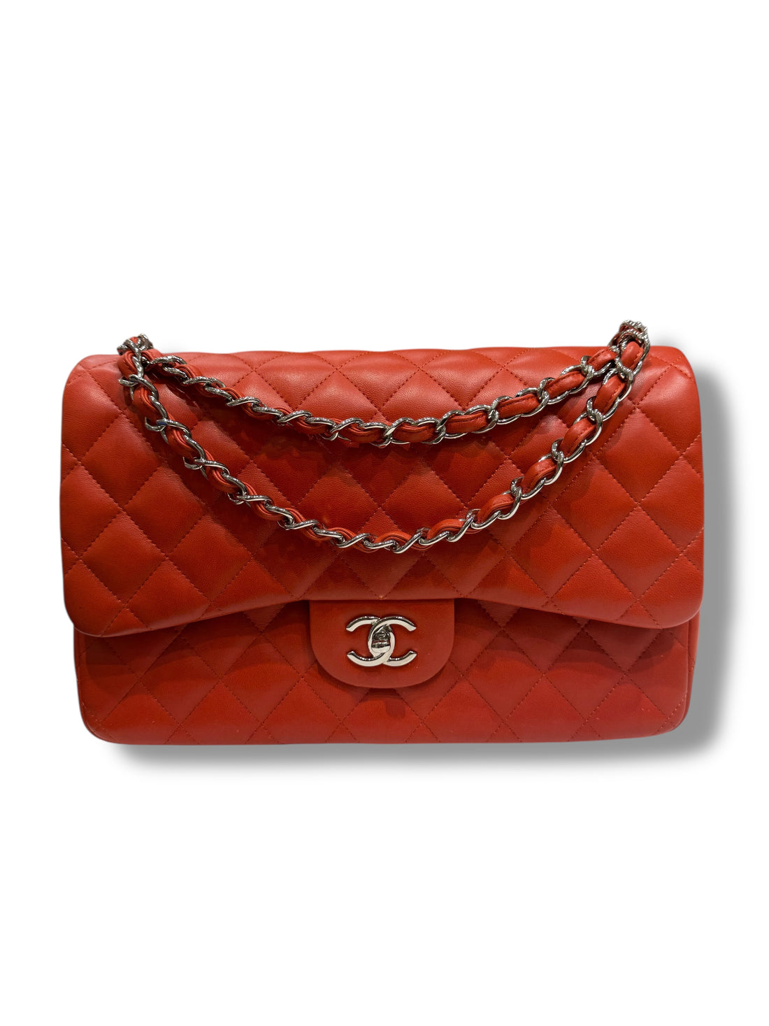 Chanel - sac jumbo cuir rouge orangé