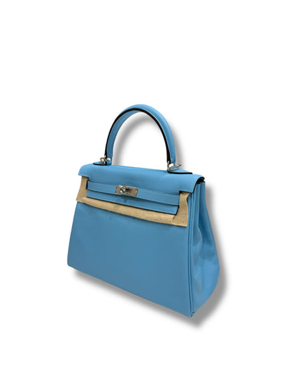 Hermès - Sac Kelly II 25 Swift retourné Bleu Céleste PHW