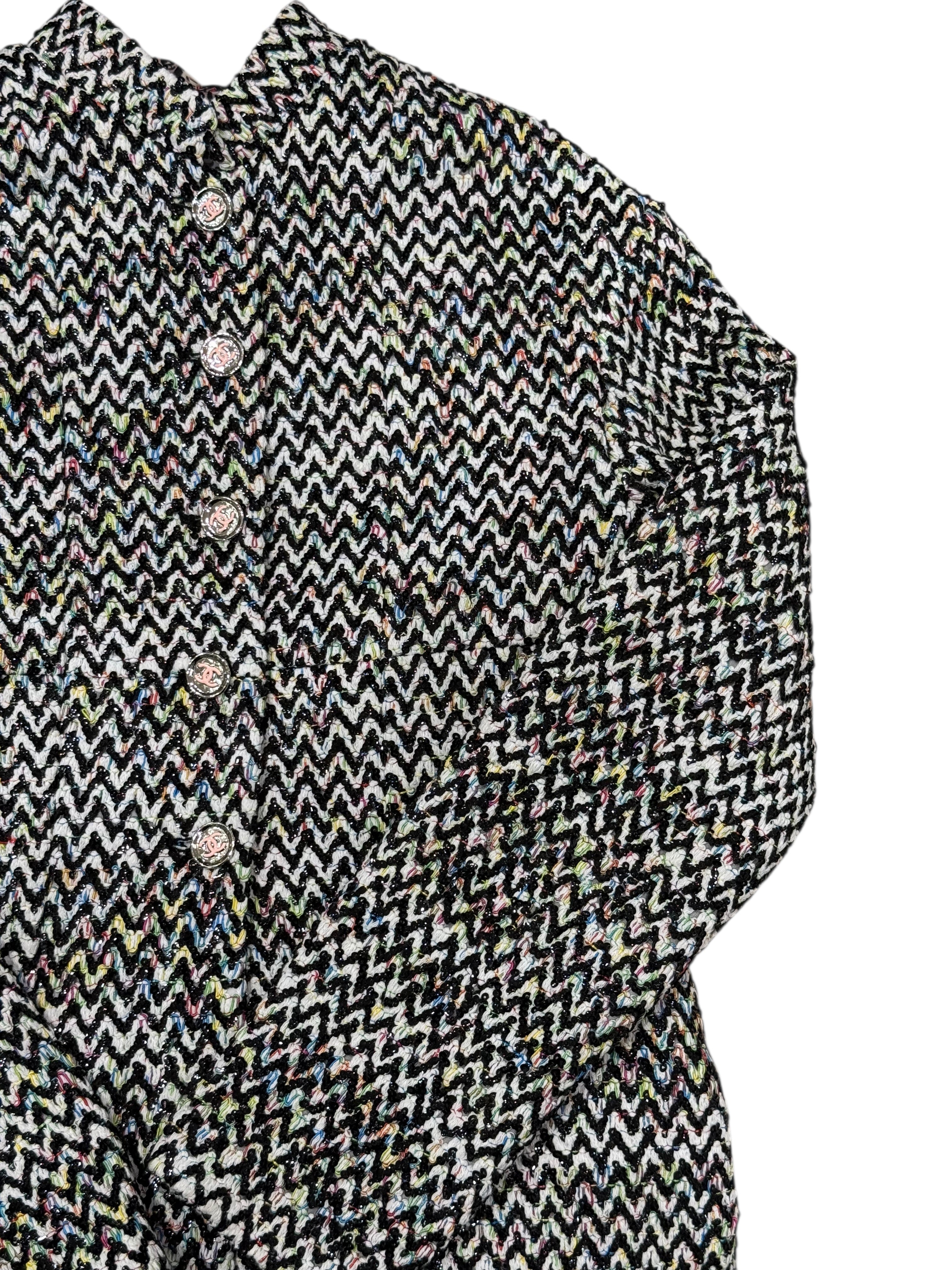 Chanel - Veste en tweed zigzag multicolore T40