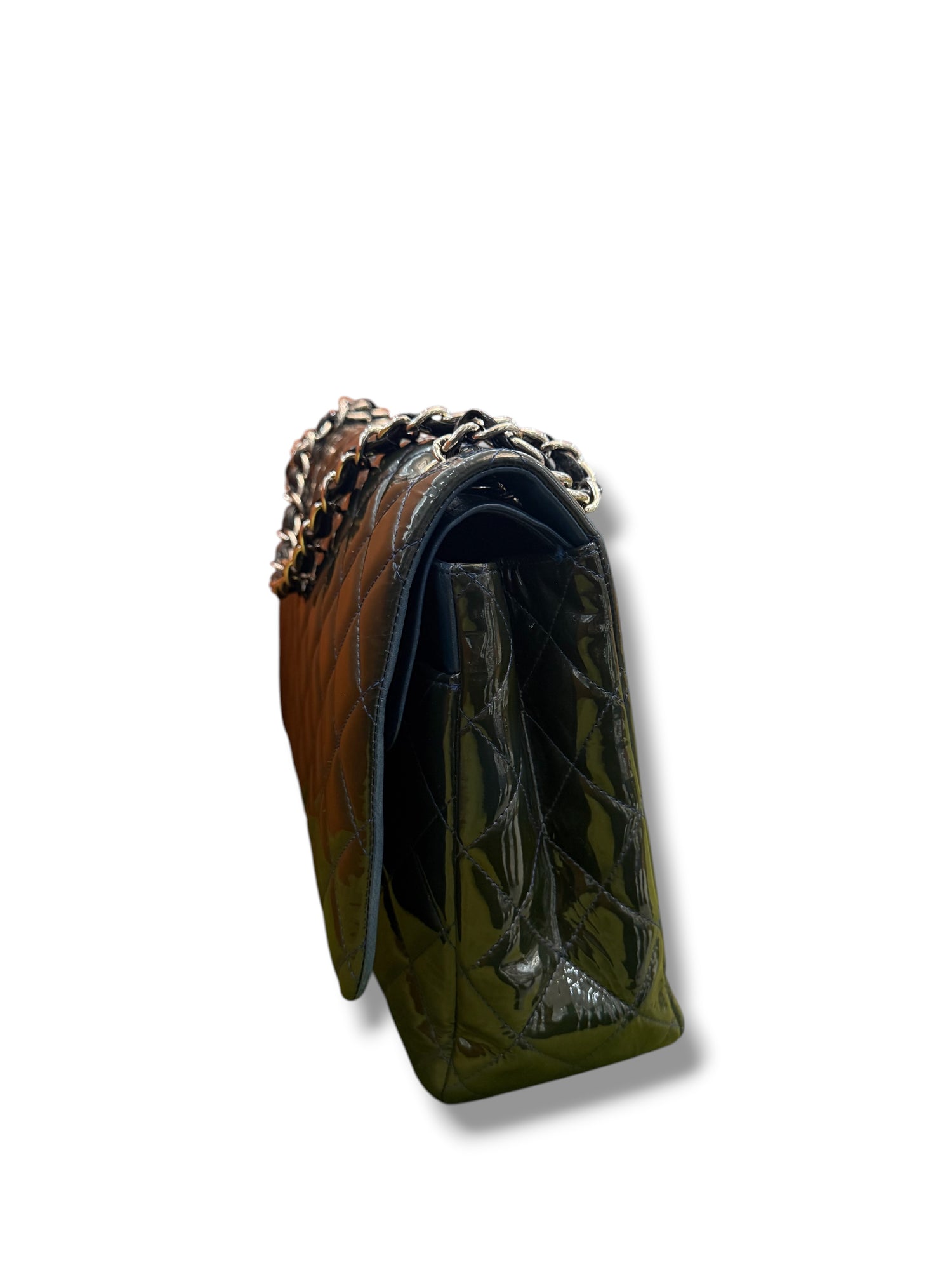 Chanel - Sac Classique 11:12 Maxi Jumbo en cuir vernis Vert