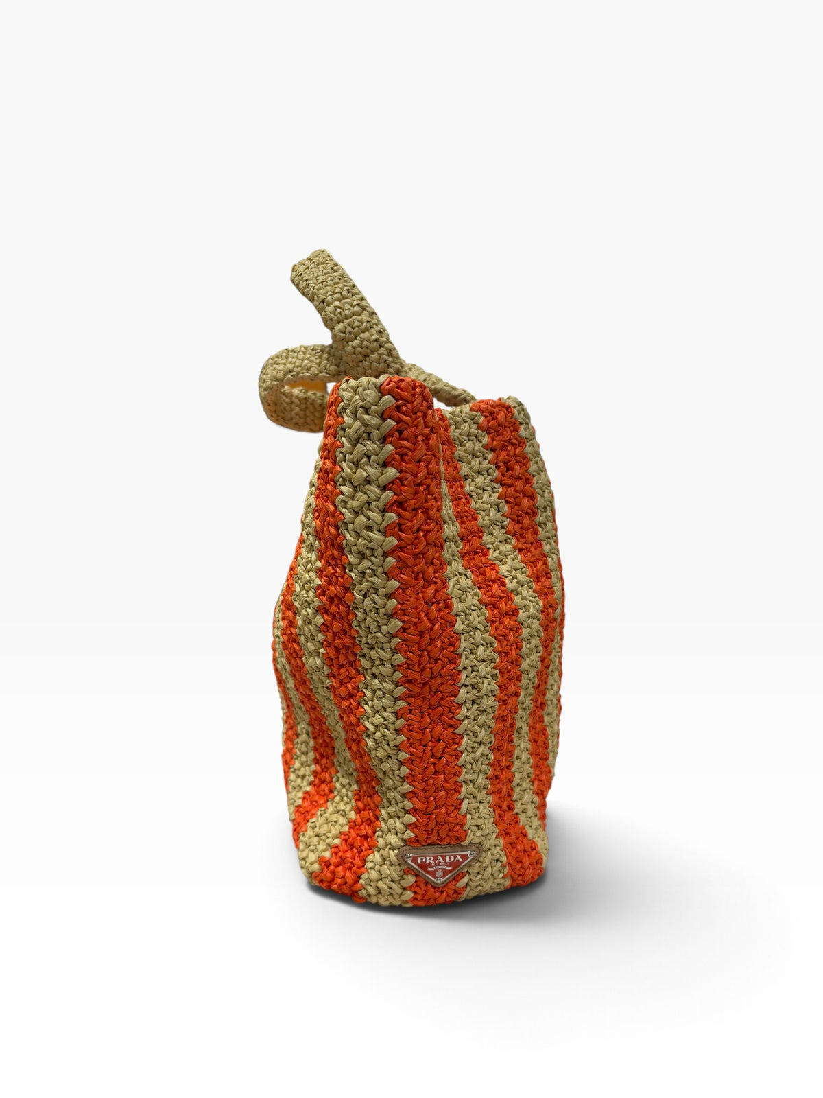 Prada - Sac de plage GM en raffia beige et orange
