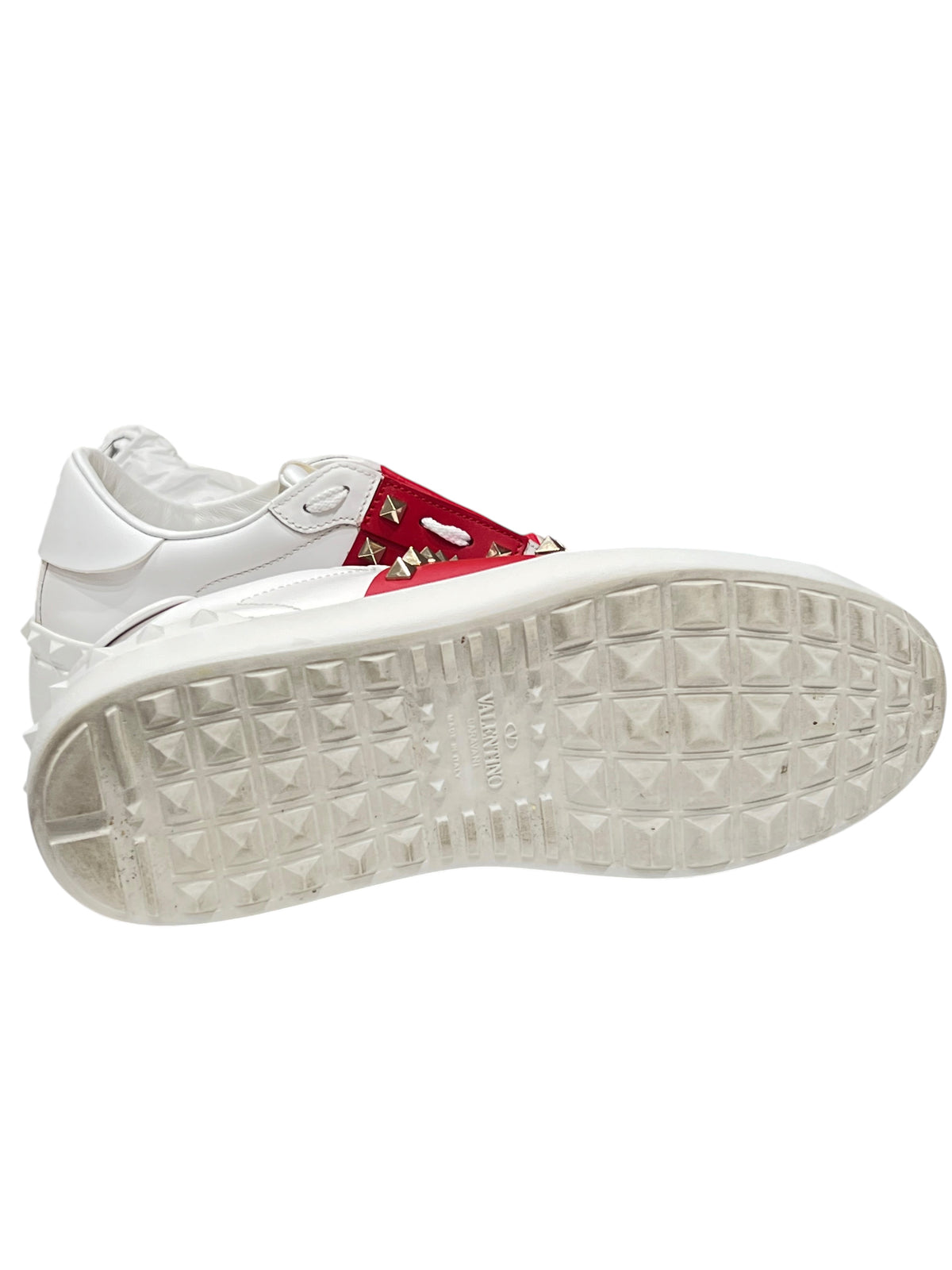 Valentino - White and red Rockstud Untitled sneakers, size 38.5