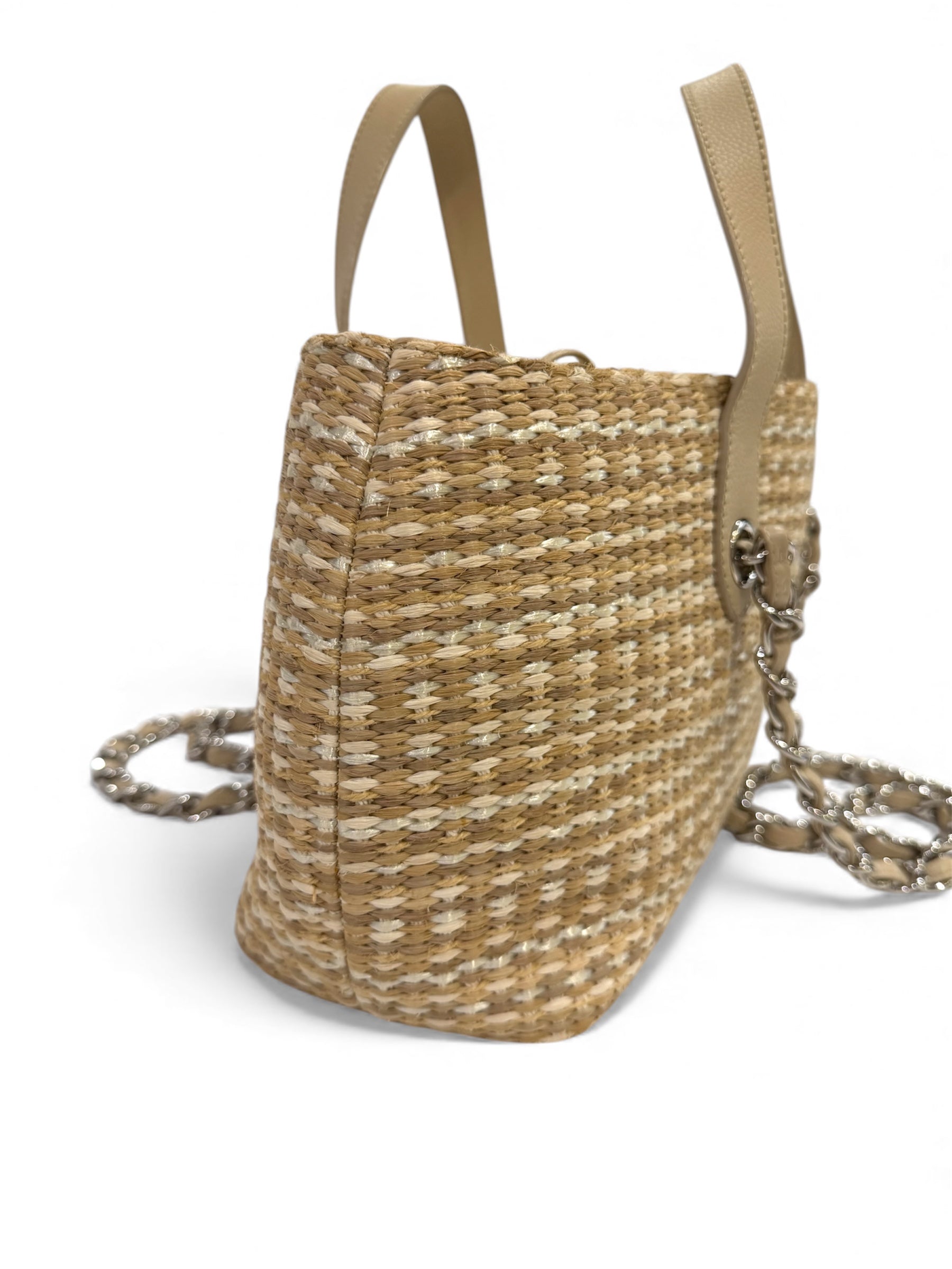 Chanel - Borsa in rafia beige e bianca