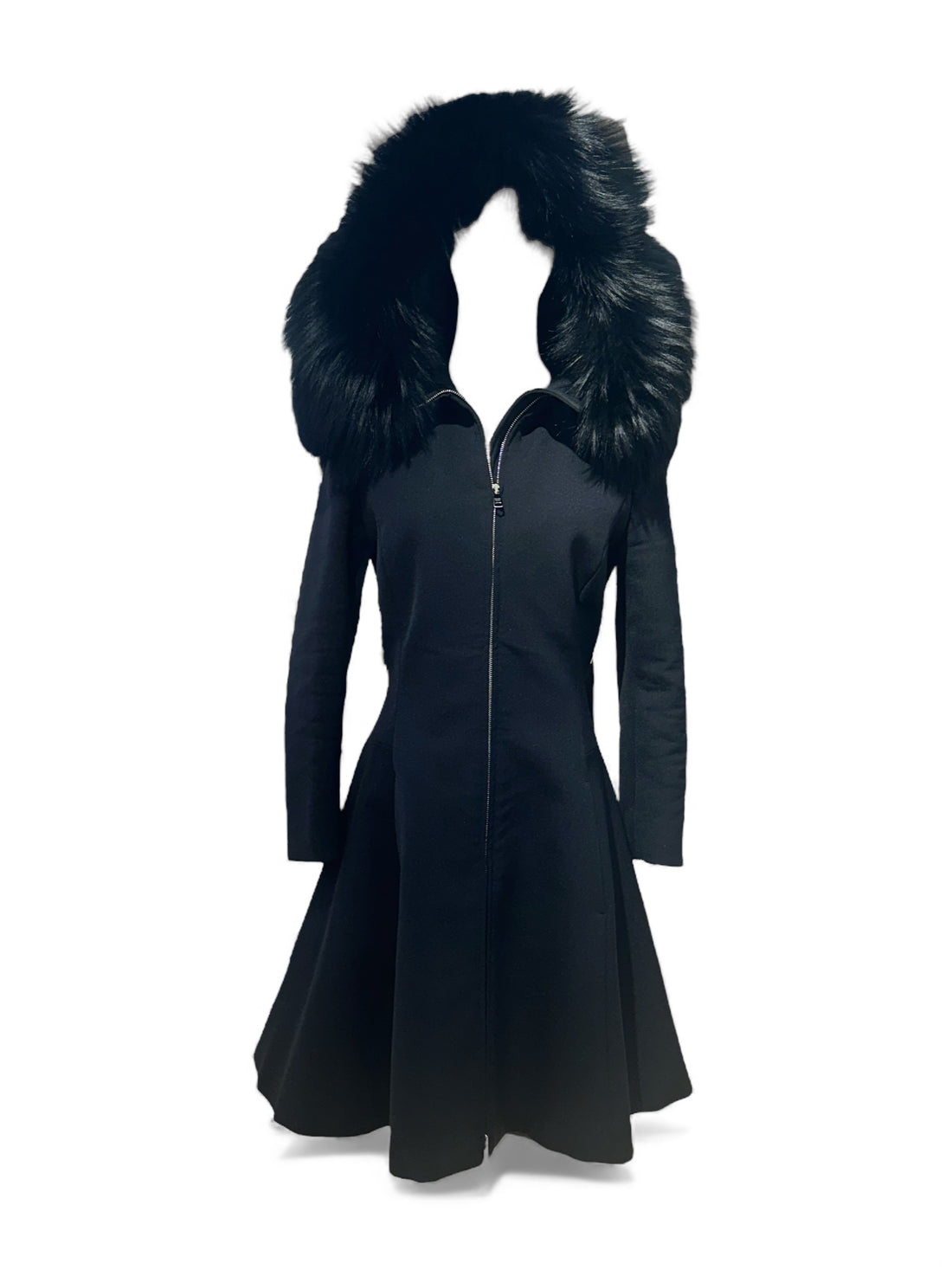 Prada - Manteau noir a fourrure T36