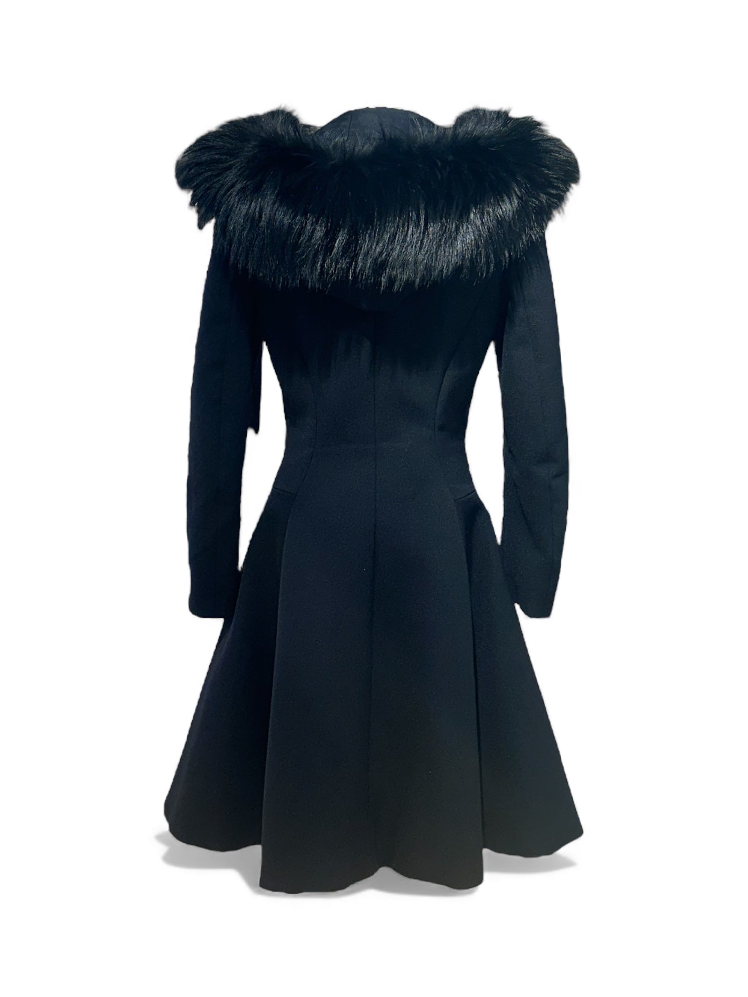 Prada - Manteau noir a fourrure T36