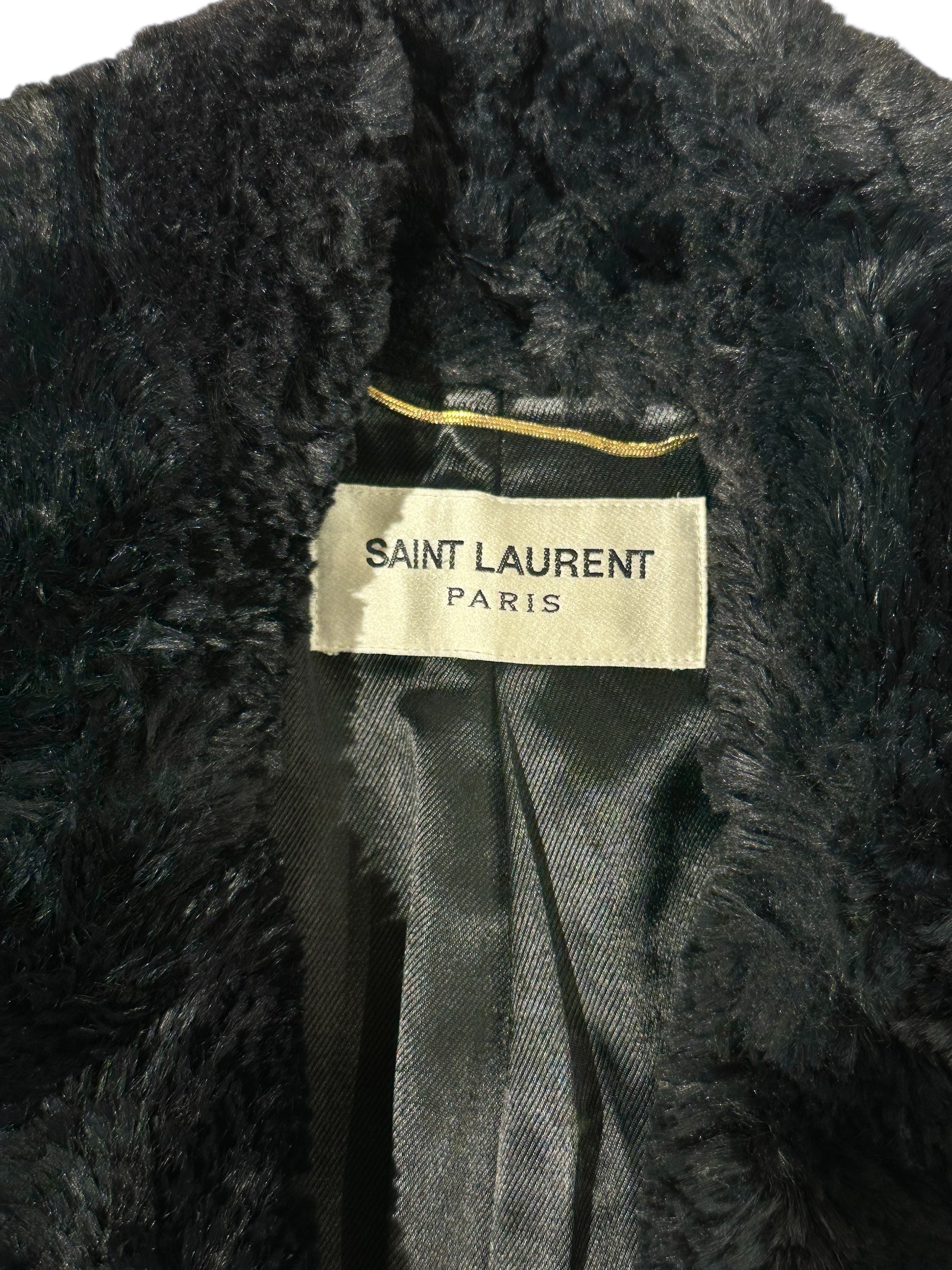 Saint Laurent - Cappotto in ecopelliccia nero T36