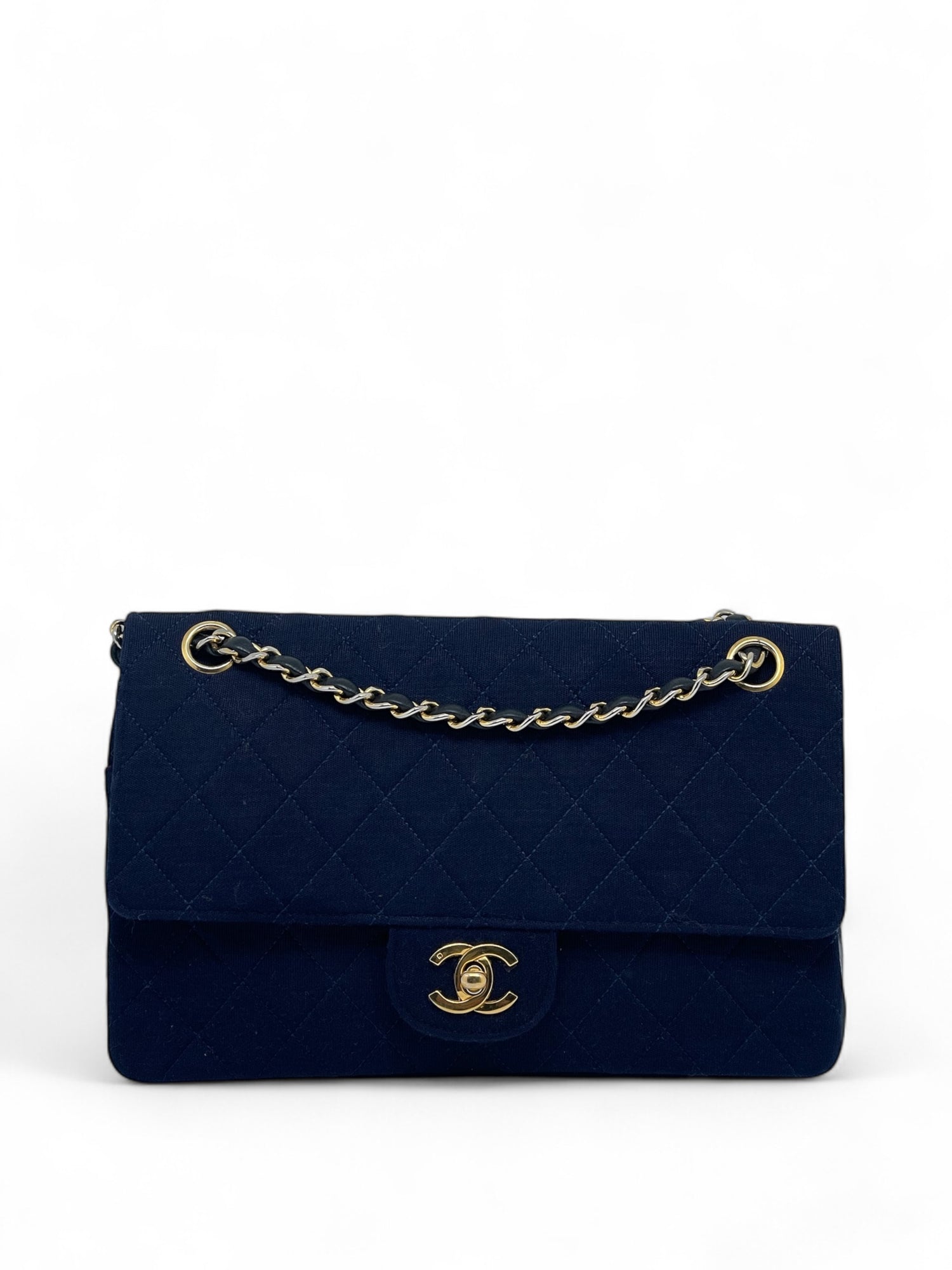 Chanel - Sac Timeless en jersey bleu marine