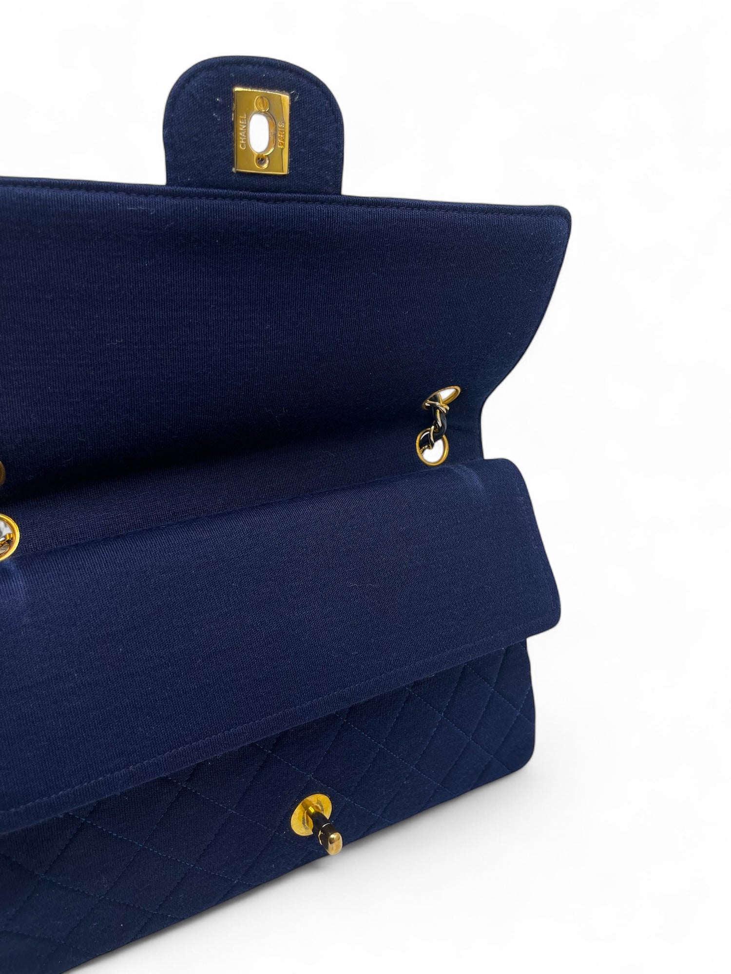 Chanel - Sac Timeless en jersey bleu marine