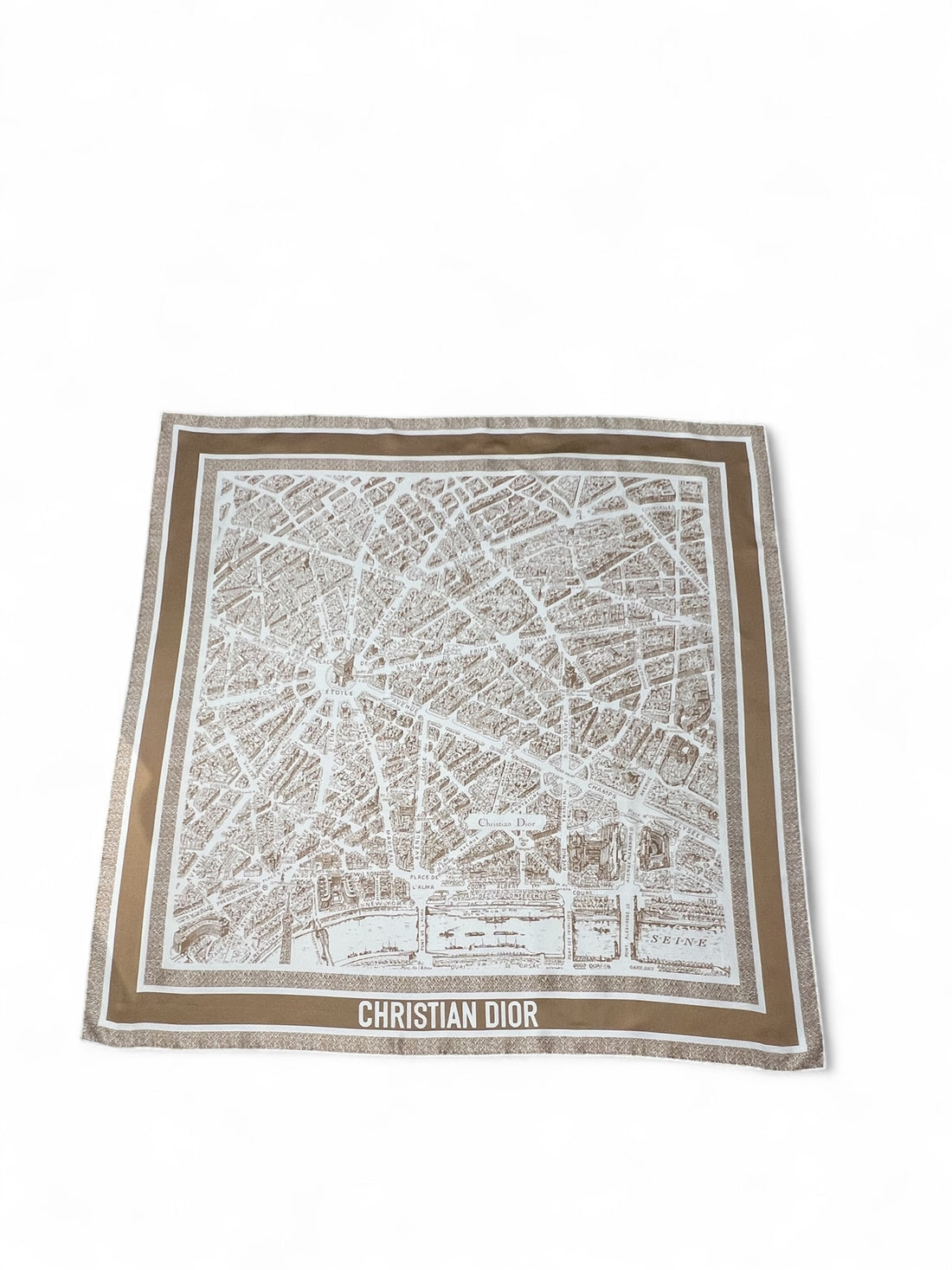 Christian Dior - Carré en soie beige carte Paris