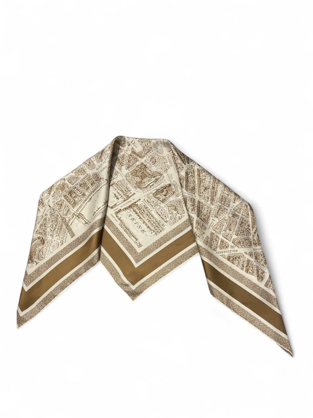 Christian Dior - Carré en soie beige carte Paris