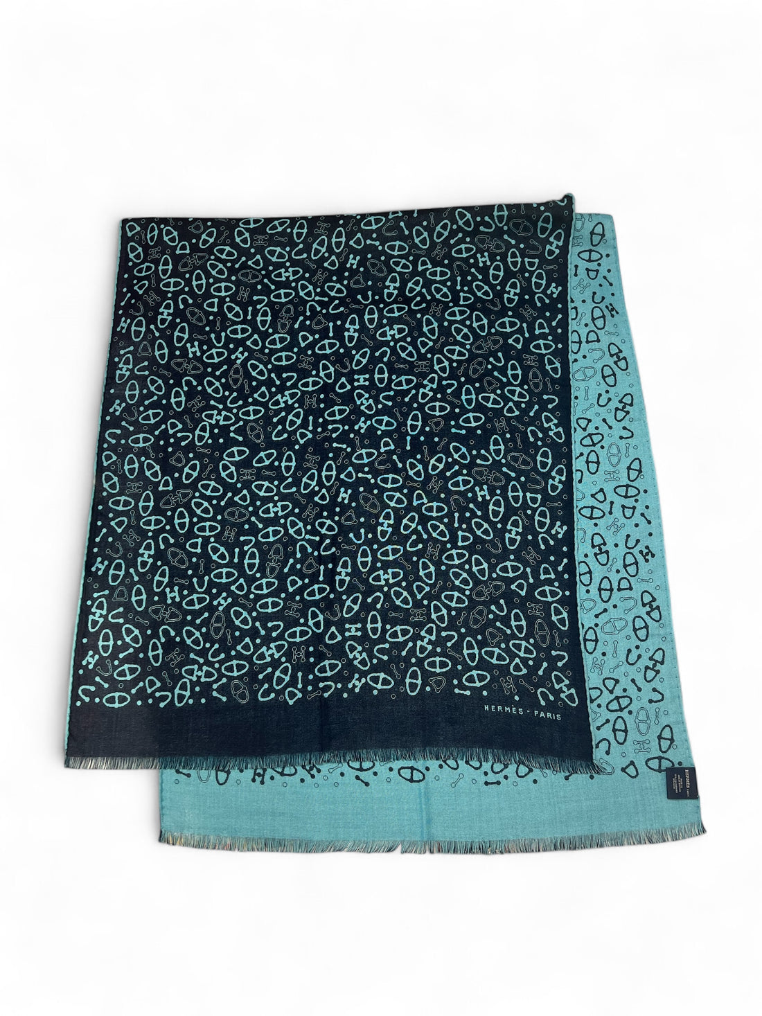 Hermès -  Étole bleu avec chaînes d&