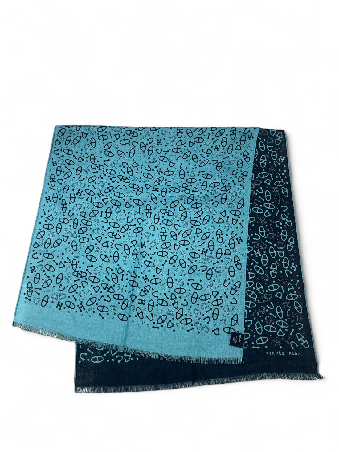 Hermès -  Étole bleu avec chaînes d&