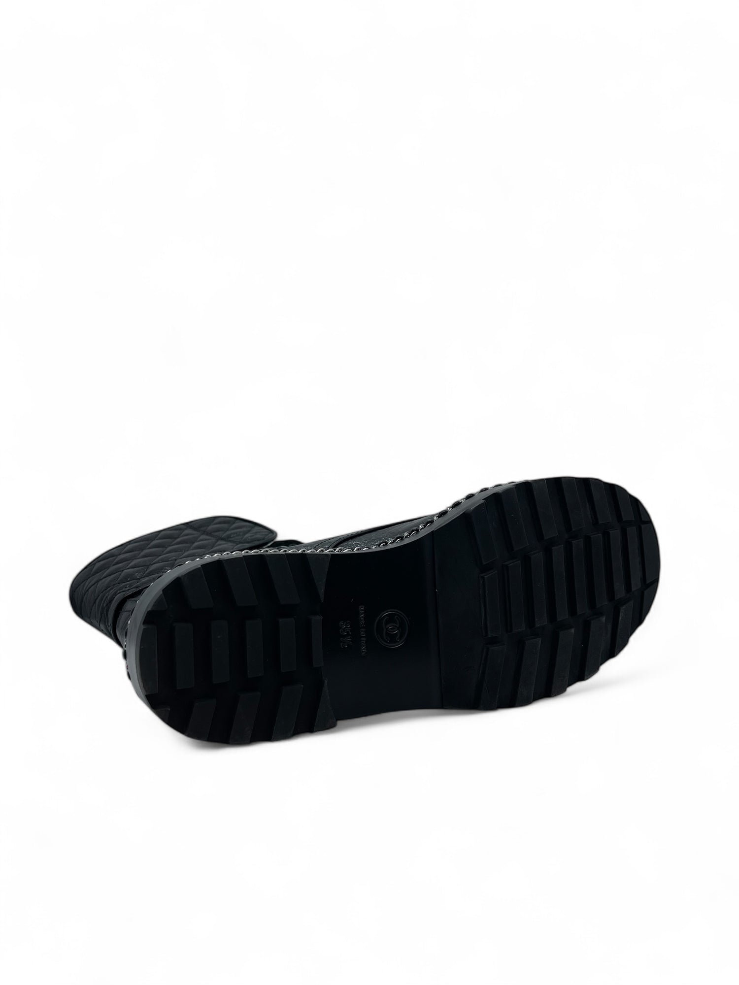 Chanel - Boots en cuir noir avec perles T35,5