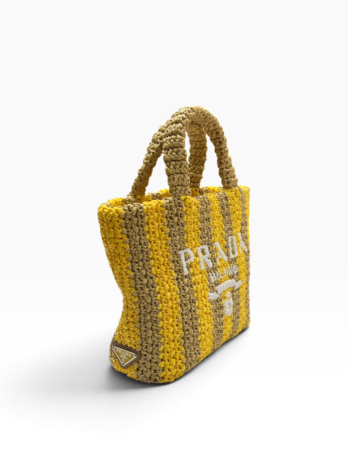 PRADA - sac raphia rayé jaune