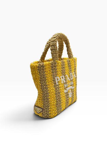 PRADA - sac raphia rayé jaune
