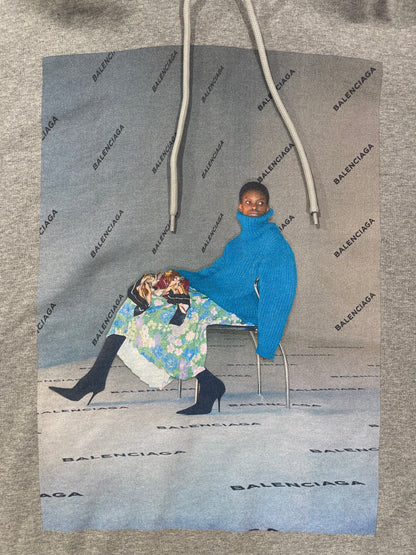Balenciaga - Sweat à capuche gris avec imprimés T38