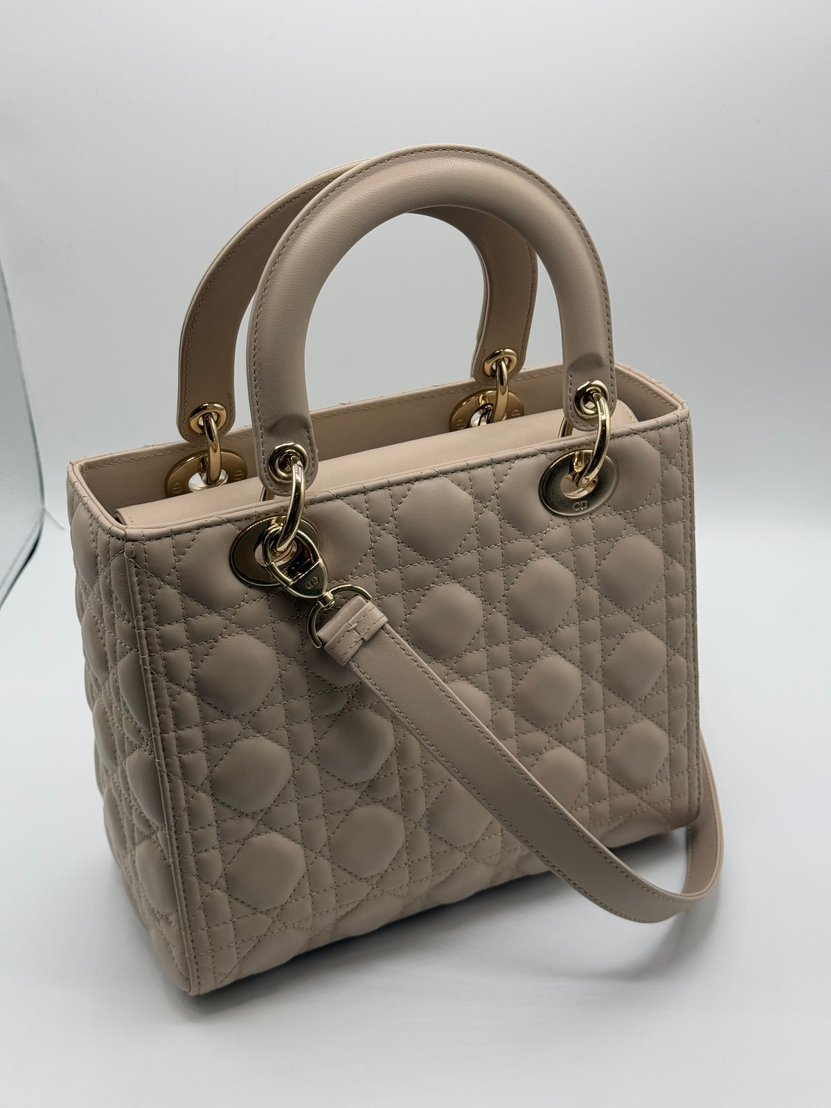 Dior - Medium Lady Dior bag in beige leather